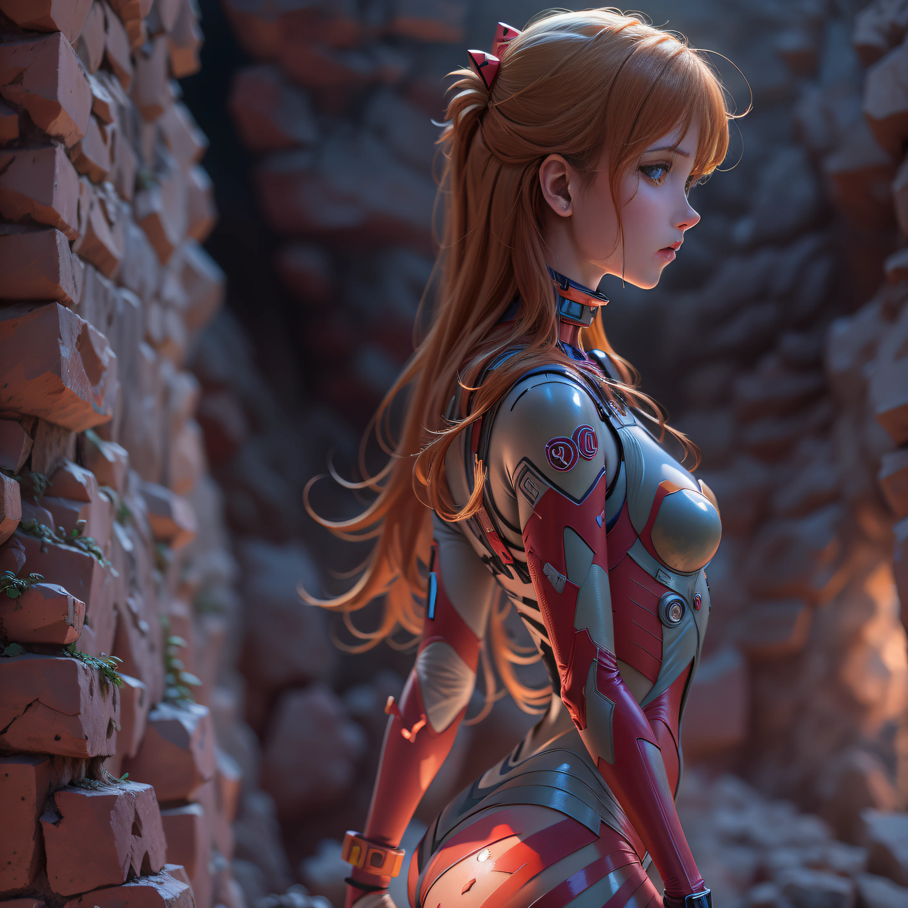 1 girl, Asuka Langley Shikinami, Caminando por una ciudad en ruinas en un desierto al atardecer, piedras rojas, ((ojos azules)), ((pecas en el rostro)), en plugsuit transparente, ((perfecto)), ((small ass)), (((DeepVnecklineslipdress))), Trazado de rayos, NVIDIA RTX, Super resolution, Irreal 5, Sub-Surface Scatterring, Texturas PBR, postprocesamiento, Anisotropic filtering, profundidad de campo, maximum sharpness and sharpness, Texturas multicapa, Mapeo de albedo y especular, sombreado de superficie, Accurate simulation of light-material interactions, proporciones perfectas, octane representation, duotone lighting, ISO bajo, balance de blancos, regla de tercios, apertura amplia, 8K RAW, high-efficiency subpixels, sub-pixel convolution, glow particles