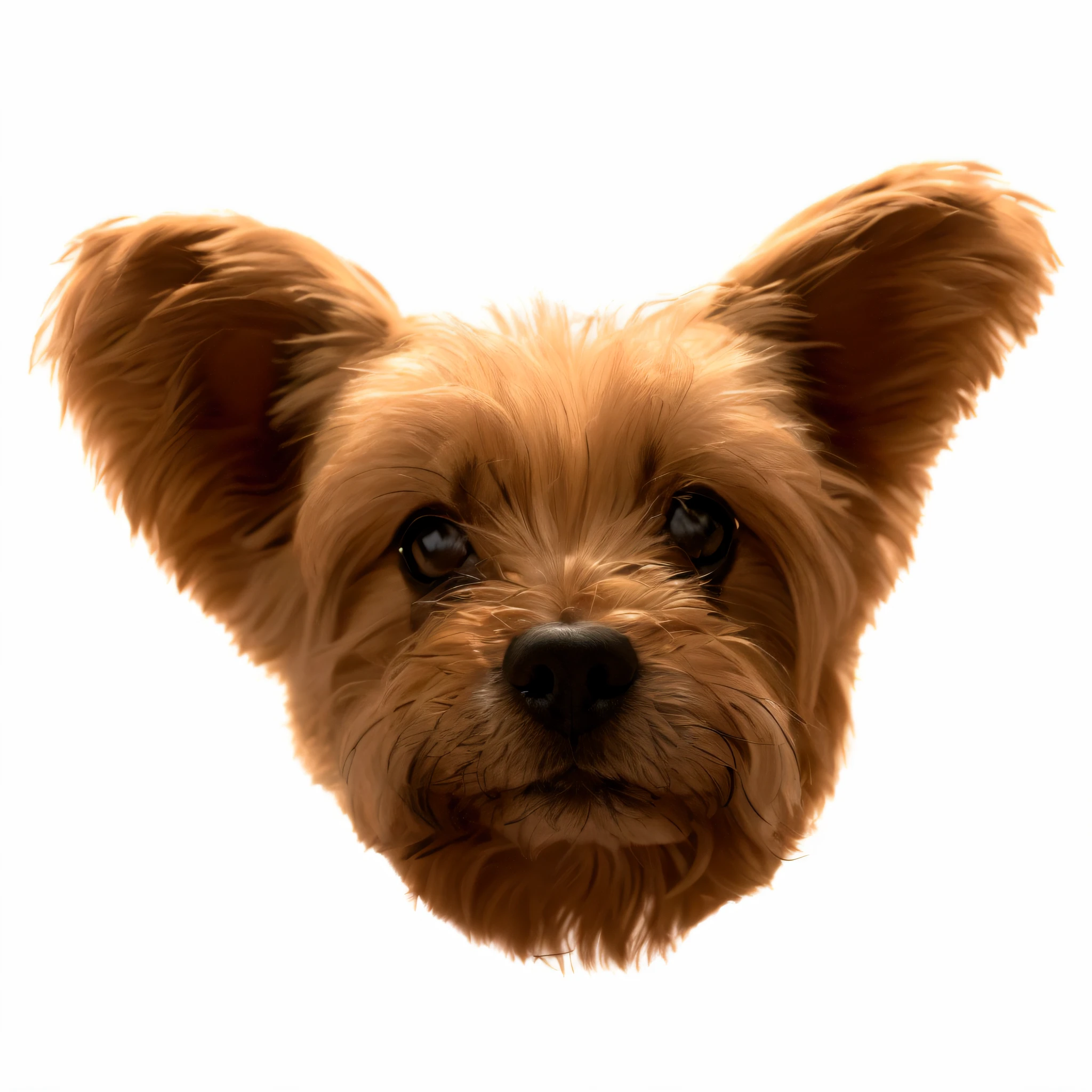 There is a dog with big ears and a big nose, morphing dog head, Dog head, beautiful dog head, Dog ears, Yorkshire Terrier, god had dog chihuahua's head, front portrait, headshot of young female furry, extremely detailed frontal angle, photo of head, furry face, Cute dog, Animal-style heads, with symmetrical facial features