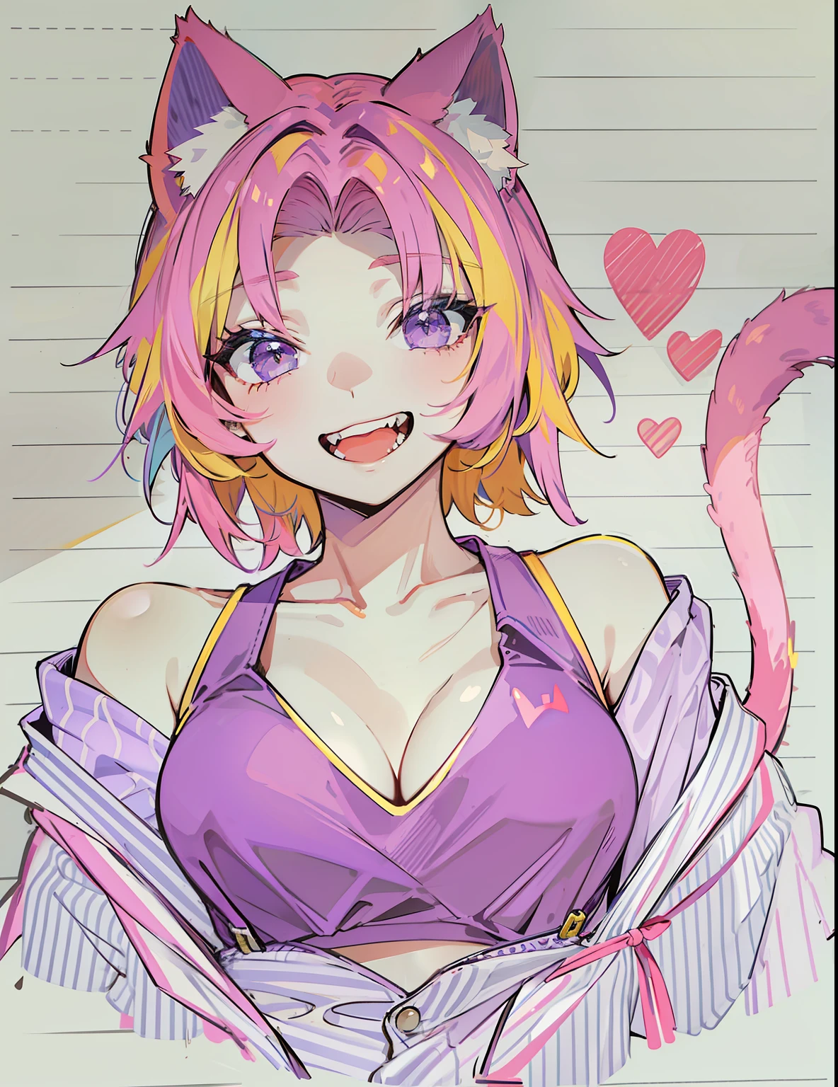 cat ear,The color hair,Raised sexy,Purple suspenders,Beauty with short hair,a cat tail,tmasterpiece,HighestQuali