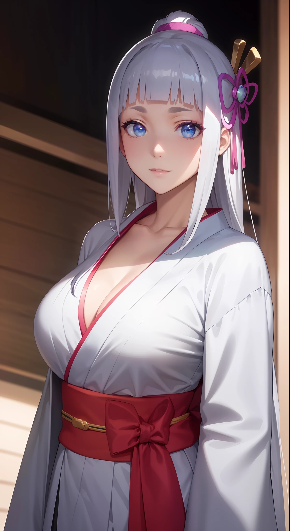 hair ornament, very long hair, japanese clothes, professional artwork, Intricate Details, field of view, sharp focus, detailed painting, photorealistic lighting, trending on pixiv, Standing at attention, ((large breasts:1,3)), Beautiful body,Beautiful Nose,Beautiful character design, perfect eyes, perfect face, looking at viewer, proper clothes,official art,extremely detailed CG unity 8k wallpaper, perfect lighting,Colorful, Bright_Front_face_Lighting, (masterpiece:1.0),(best_quality:1.0), ultra high res,4K,ultra-detailed, photography, 8K, HDR, highres, absurdres:1.2, Kodak portra 400, film grain, blurry background, bokeh:1.2, lens flare, (vibrant_color:1.2), shikkoku_yorihime, (seductive look), ((looking at viewer, front body pose))