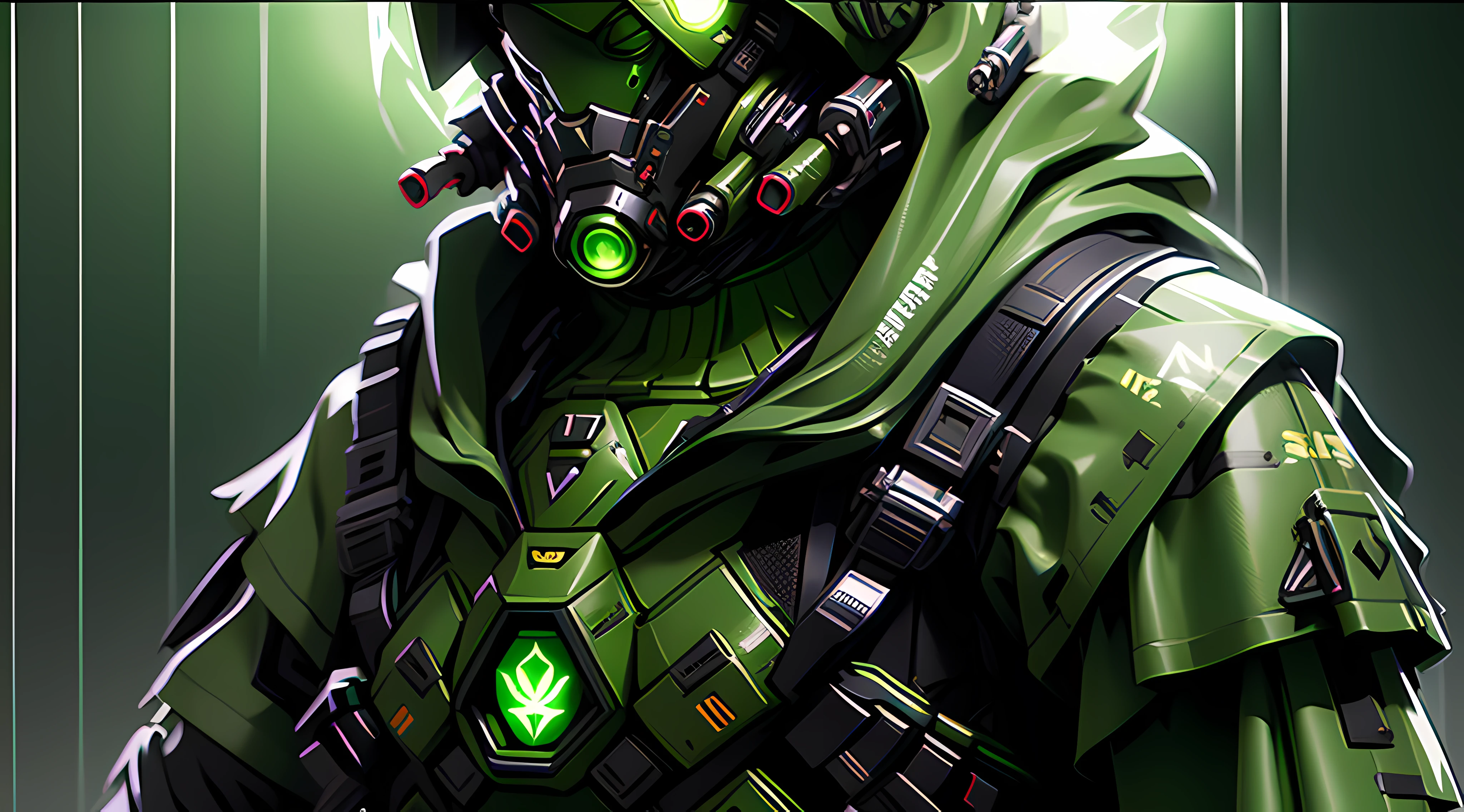 "Gasmaske, Soldat, green smoke, wasteland."((Green aura)),Tech,8K,((hyper detailed))