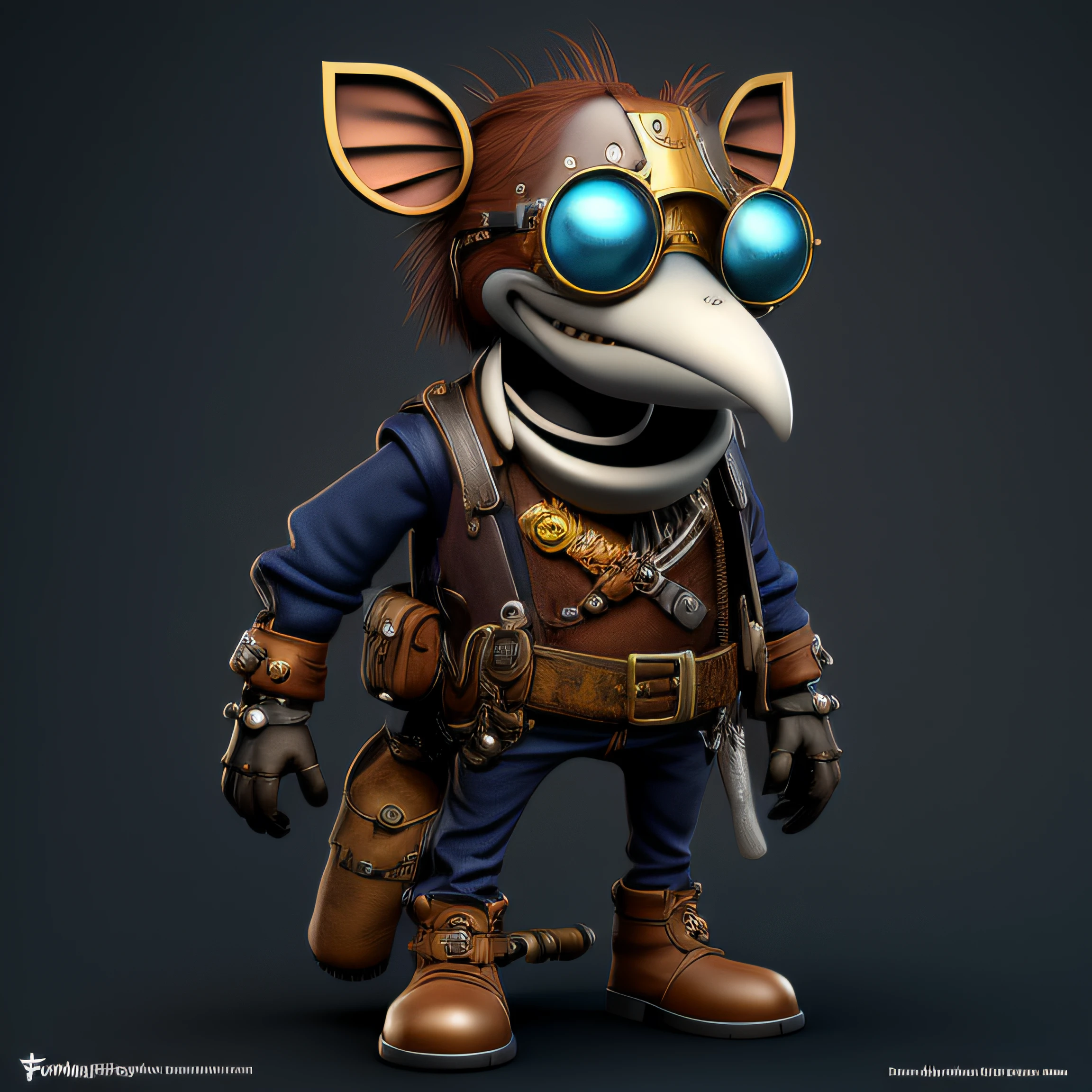 Fantz cartoon (creature:0.5)| (Mickey Mouse:0.5) design,  ultra detailed, random colors, steampunk, and punk costume,