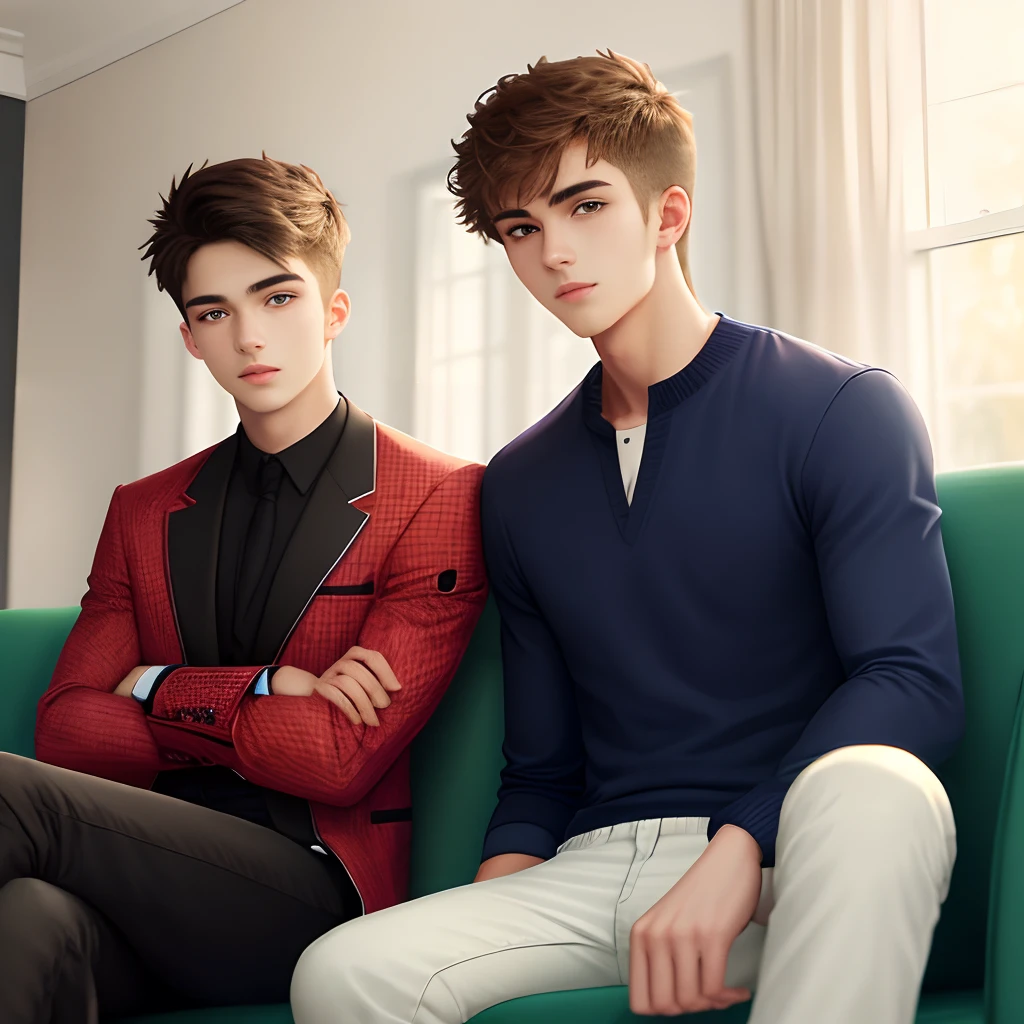Two handsome agers sitting on the sofa