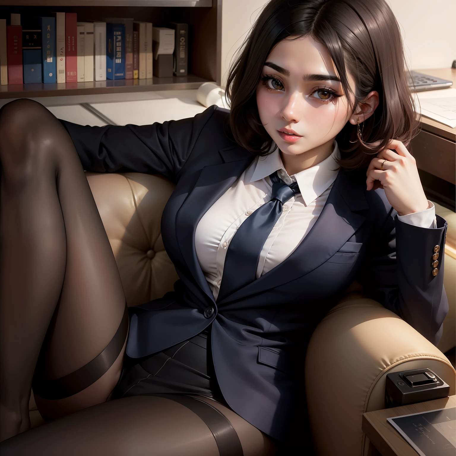 Iranian woman、20yr old、Human skin feel、Realistic Woman、OL、Wear a suit、Stockings、ty、s Office、Solo Shot、short-cut、cool expression、