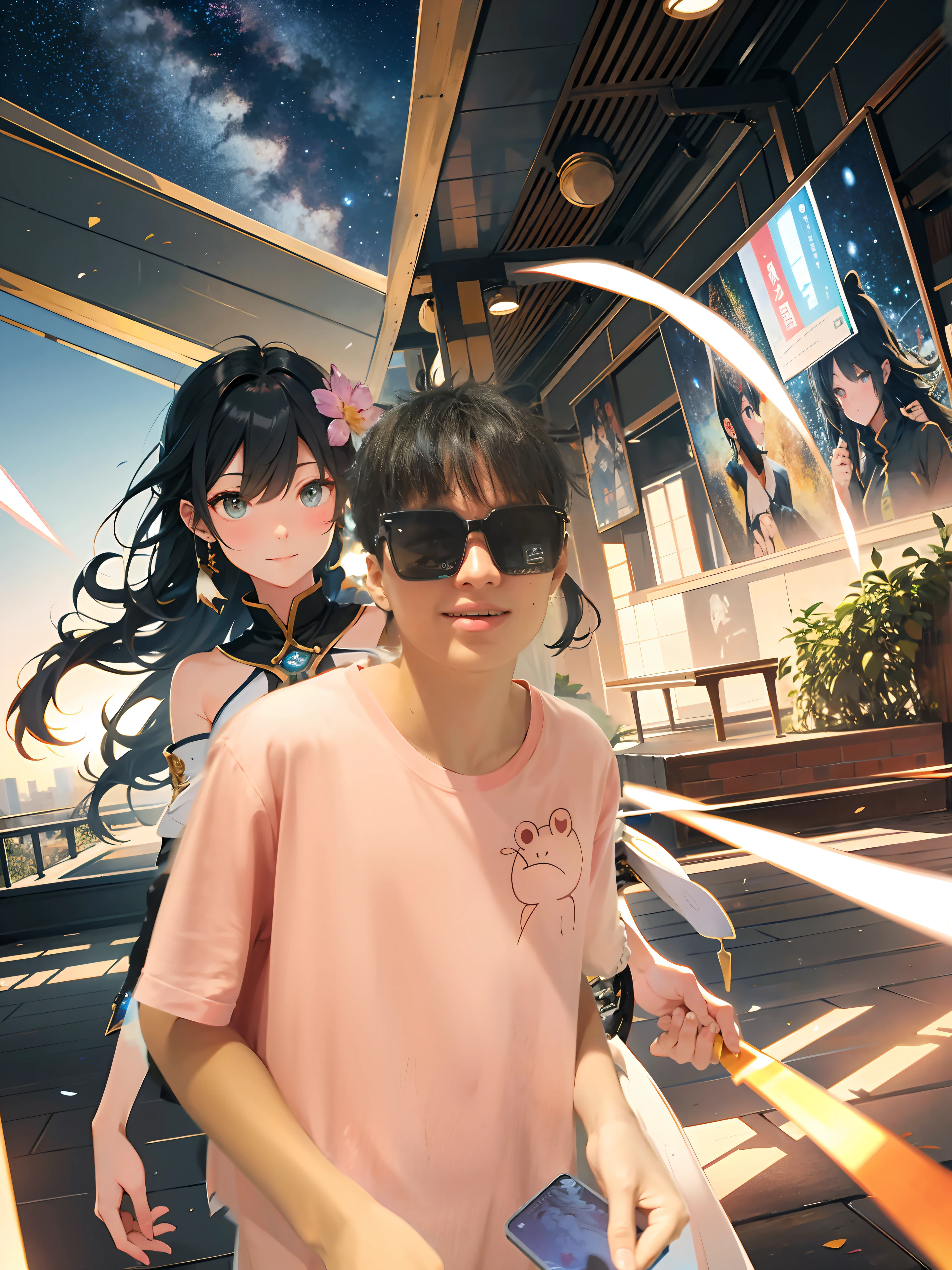 (RAW photos,best qualtiy),(realisticlying,photograph realistic:1.3),highly detailed,tmasterpiece,hyper-detailing,illustratio,1upper_body,dynamic angle,Masterpiece Theatre of the World,messy_long_hair,best qualtiy,extremely detailed CG unity 8k wal,ink,astounding,cinmatic lighting,lens_flare,,dunhuang_Style view,kosmos,speedster