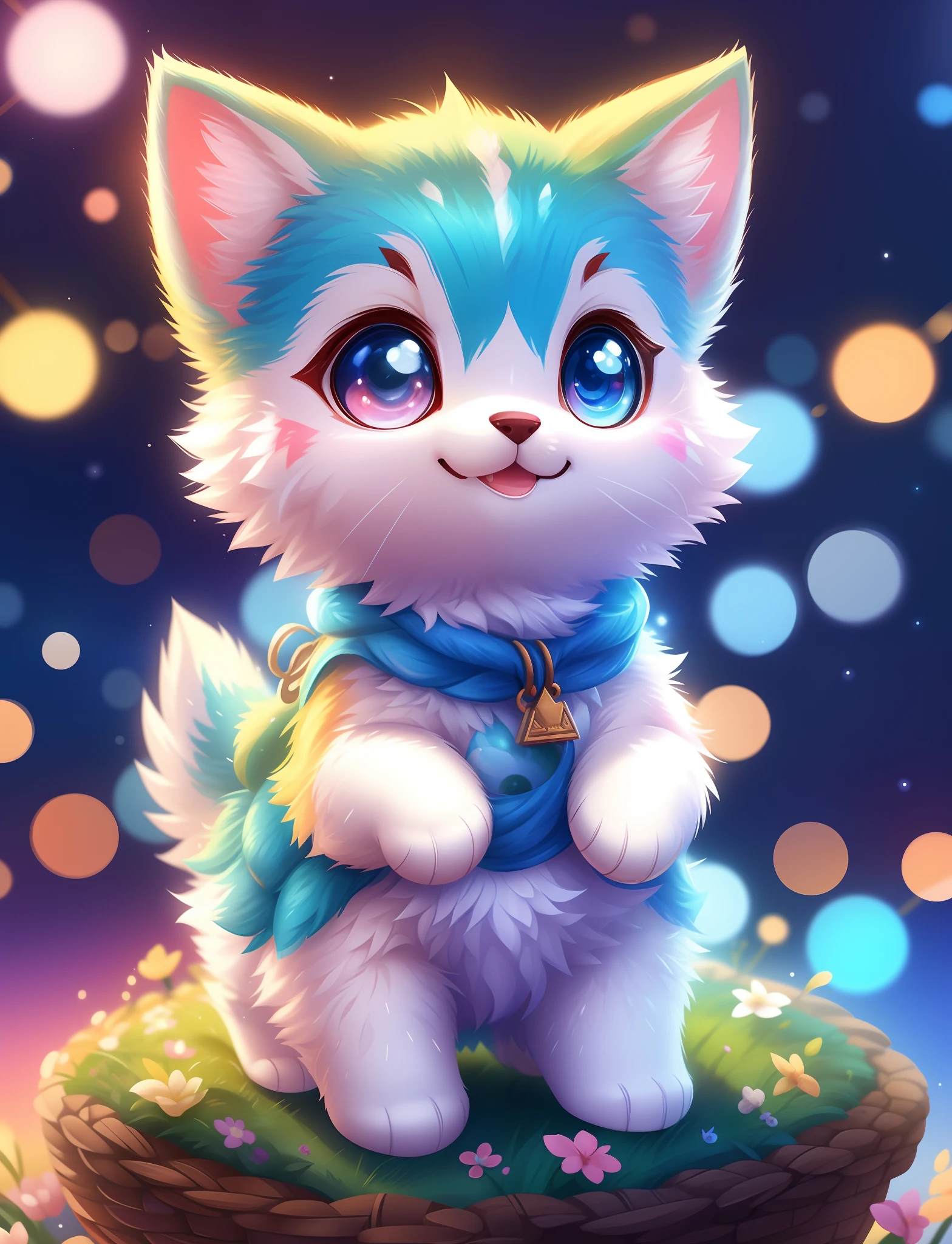 Cute puppy with different colored eyes， tchibi， adolable， Logo design， Cartoony， movie light effect， 3D vector art， Cute and quirky， Fantasyart， Bokeh， handpainted， digitial painting， gentle illumination， Isometric style， 4K 分辨率， photoreal render， High level of detail clean， Vector image， Photorealistic masterpiece， professional photoshooting， simple space background， flat white background， isometry，vibrant vector