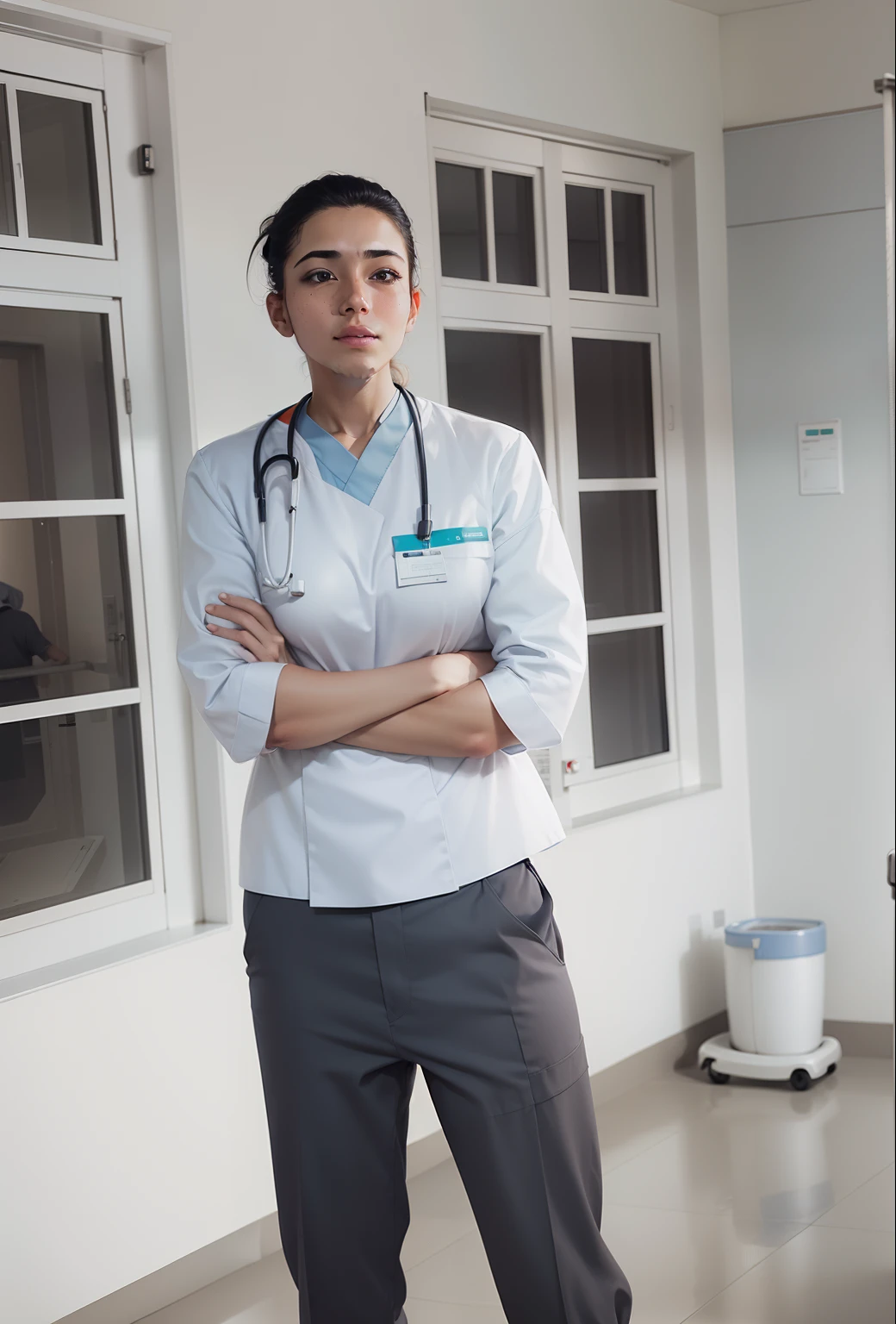 Doing a nurse work in a hospital