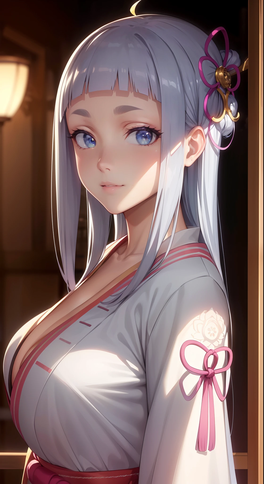 hair ornament, very long hair, japanese clothes, professional artwork, Intricate Details, field of view, sharp focus, detailed painting, photorealistic lighting, trending on pixiv, Standing at attention, ((large breasts:1,3)), Beautiful body,Beautiful Nose,Beautiful character design, perfect eyes, perfect face, looking at viewer, proper clothes,official art,extremely detailed CG unity 8k wallpaper, perfect lighting,Colorful, Bright_Front_face_Lighting, (masterpiece:1.0),(best_quality:1.0), ultra high res,4K,ultra-detailed, photography, 8K, HDR, highres, absurdres:1.2, Kodak portra 400, film grain, blurry background, bokeh:1.2, lens flare, (vibrant_color:1.2), shikkoku_yorihime, (seductive look), ((looking at viewer, front body))