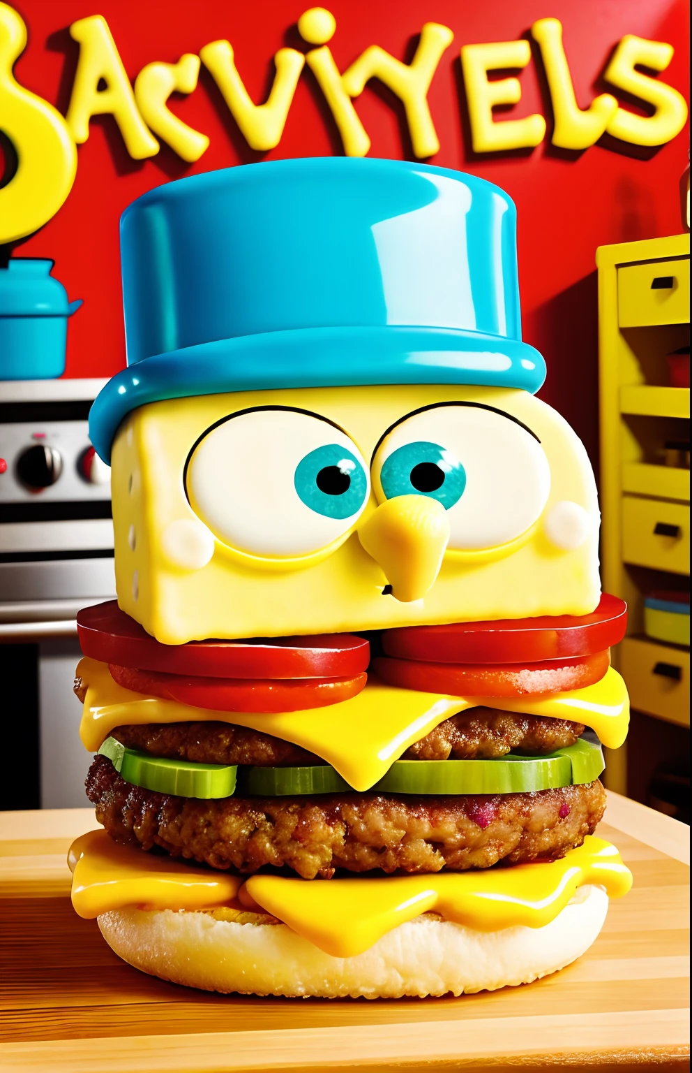 SpongeBob SquarePants cooking,Making delicious burgers,hamburger,hamburger