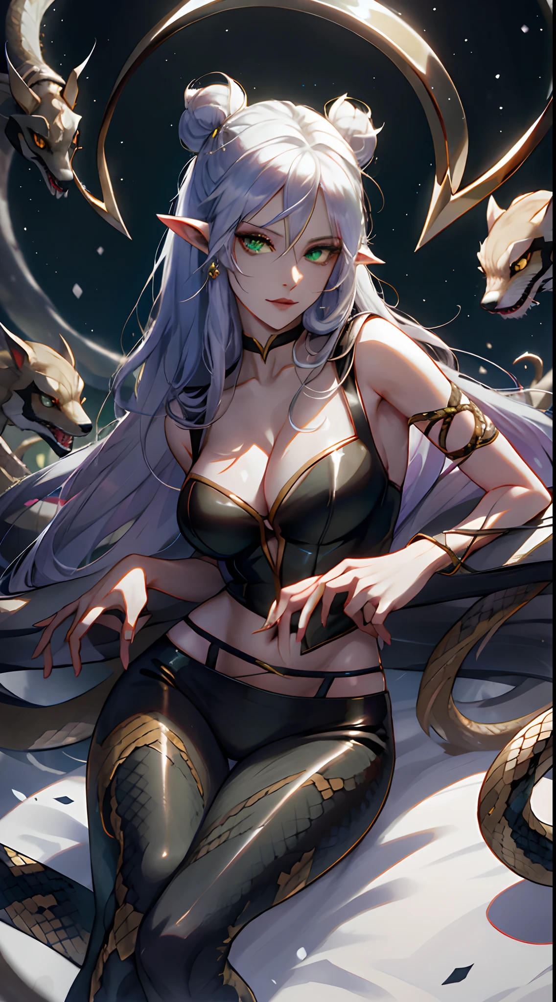 Nine tails，opulent，Pure，A princess，a queen，Charming，Snow fox，Snow Woman，high and cold，long whitr hair，Green eyes，Snake woman，opulent，Pure，elvish ears，pointy-eared，big breasts exposed cleavage，，Charming，年轻，Snow-white skin，Open your legs，Open your legs，Open your legs，Open your legs，Open your legs，Open your legs，blacksilk，Erotic lingerie，Gothic，female pervert，Human heads and snakes，long whitr hair，Green eyes，snake woman，opulent，Pure，crouched，hands raised overhead，Side of the character，A queen，binding，ornate garment，enchanted，Snake demon，Snake spirit，Squat，lie on one's side，Open your legs