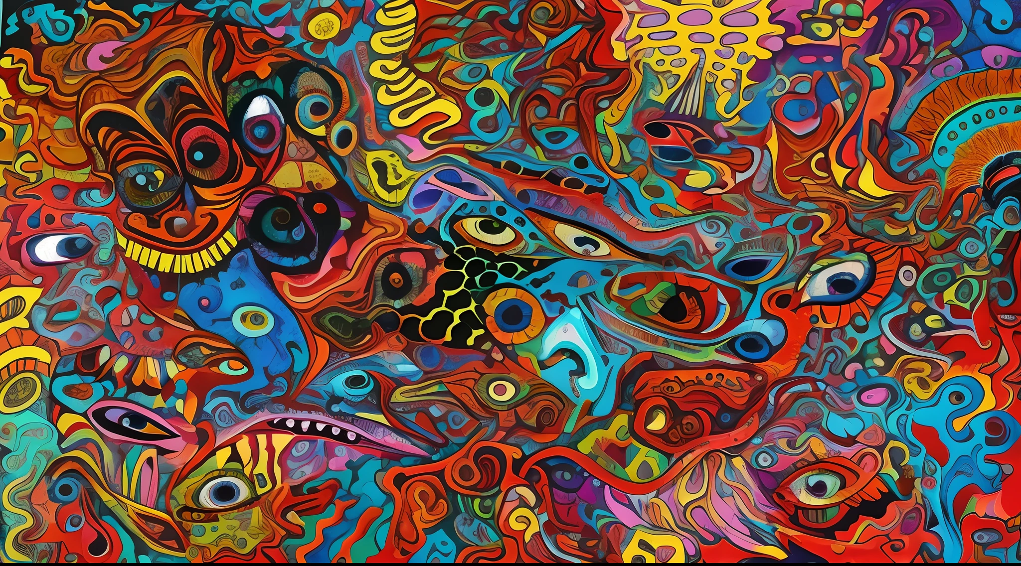 brightly colored abstract painting of a group of people with eyes, psychedelic acid trip, psychedelic trip, very trippy and abstract, psychedelic painting, psychedelic fever dream, whimsical and psychedelic, abstract psychedelic, psychedelic surreal art, psychedelic art style, colorful and psychedelic, psychedelic digital art, bright psychedelic color, psychedelic lsd, lsd trip, psychedelic artwork, surreal psychedelic design, psychedelic atmosphere