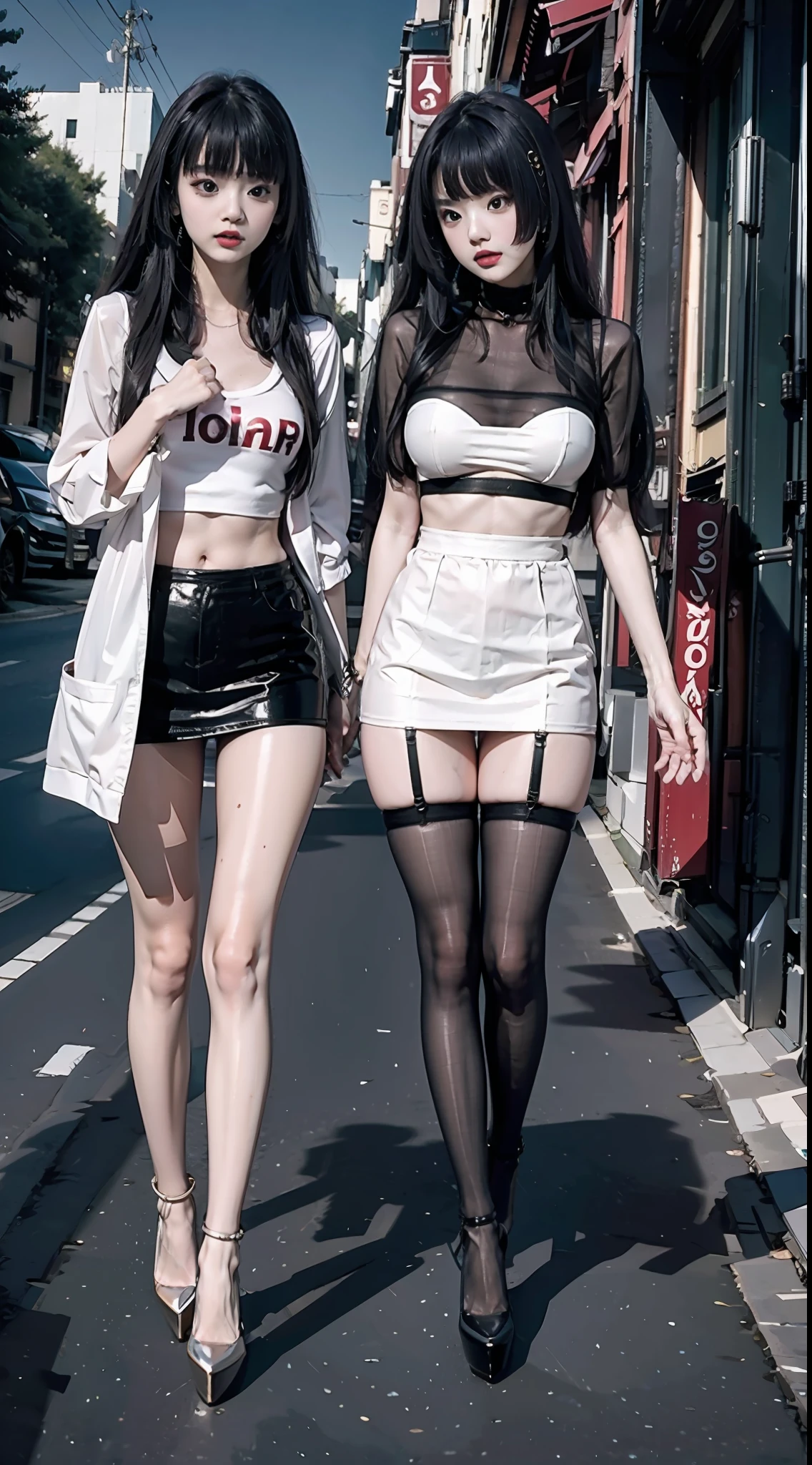 Two beautiful asian women visit the store together,Wear cute style clothes,