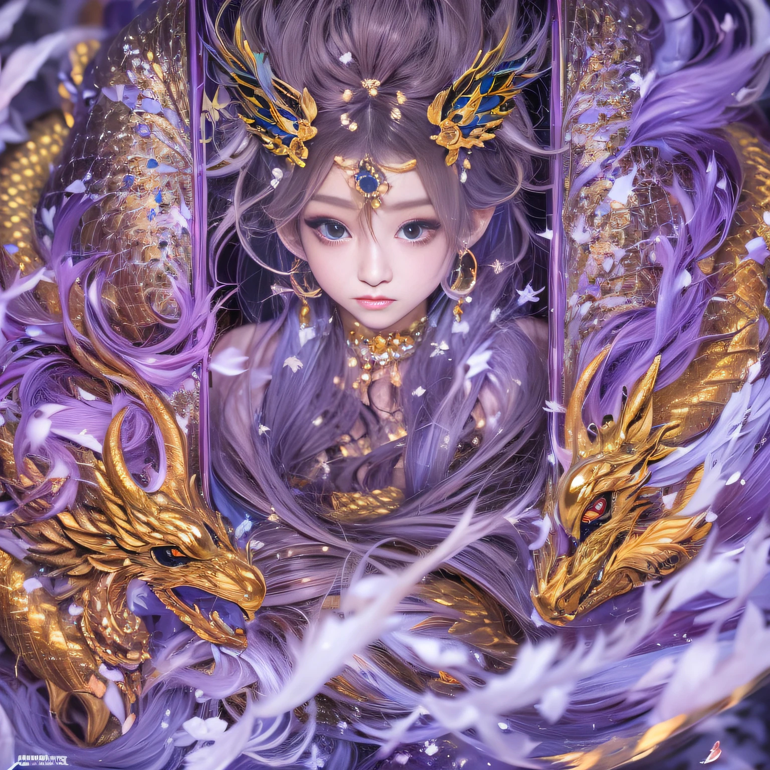 32K(tmasterpiece,k hd,hyper HD,32K)short detailed hair,Backstreets,yukito ,Two Golden Dragon Protectors (realisticlying:1.4),Python robe,Purple apron,Snowflakes fluttering,The background is pure, A high resolution, the detail, RAW photogr, Sharp Re, Nikon D850 Film Stock Photo by Jefferies Lee 4 Kodak Portra 400 Camera F1.6 shots, Rich colors, ultra-realistic vivid textures, Dramatic lighting, Unreal Engine Art Station Trend, cinestir 800,