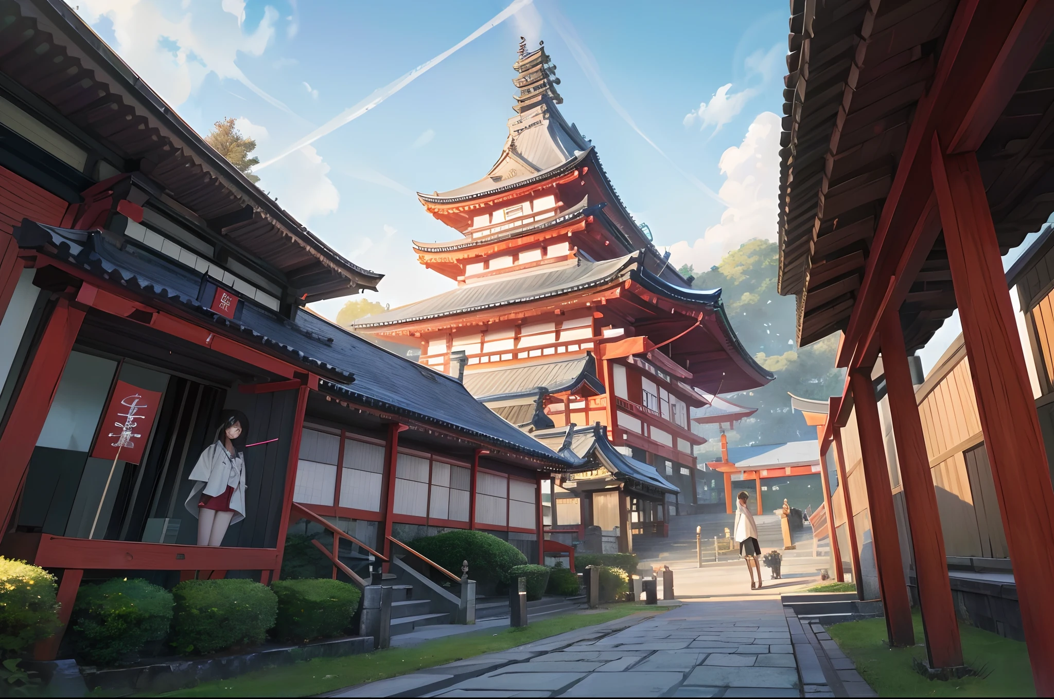 Large burial mounds、Temples、Visiting graves、 Beautie 、Incense sticks、Raw foto、Photorealsitic、realisitic、absurderes、hight resolution、landscapes、One mechanical girl standing in front of a Japan temple、Mechanical arm、cyberpunked、细致背景、japanese temples、Japan Temples、wide Shots、(landscapes:1.3)、machine components、outside of house、、masterpiece、A hyper-realistic、32k、the Extremely Detailed CG Unity 8K Wallpapers、top-quality