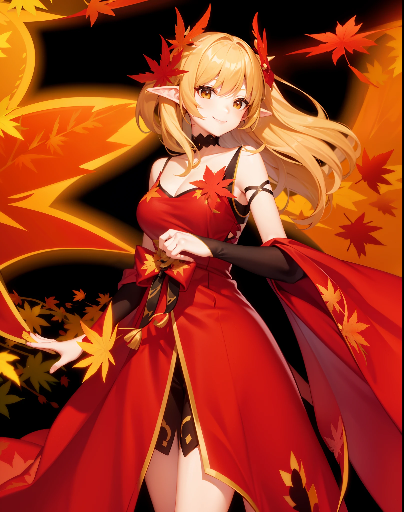 maple leaves,smiling girl