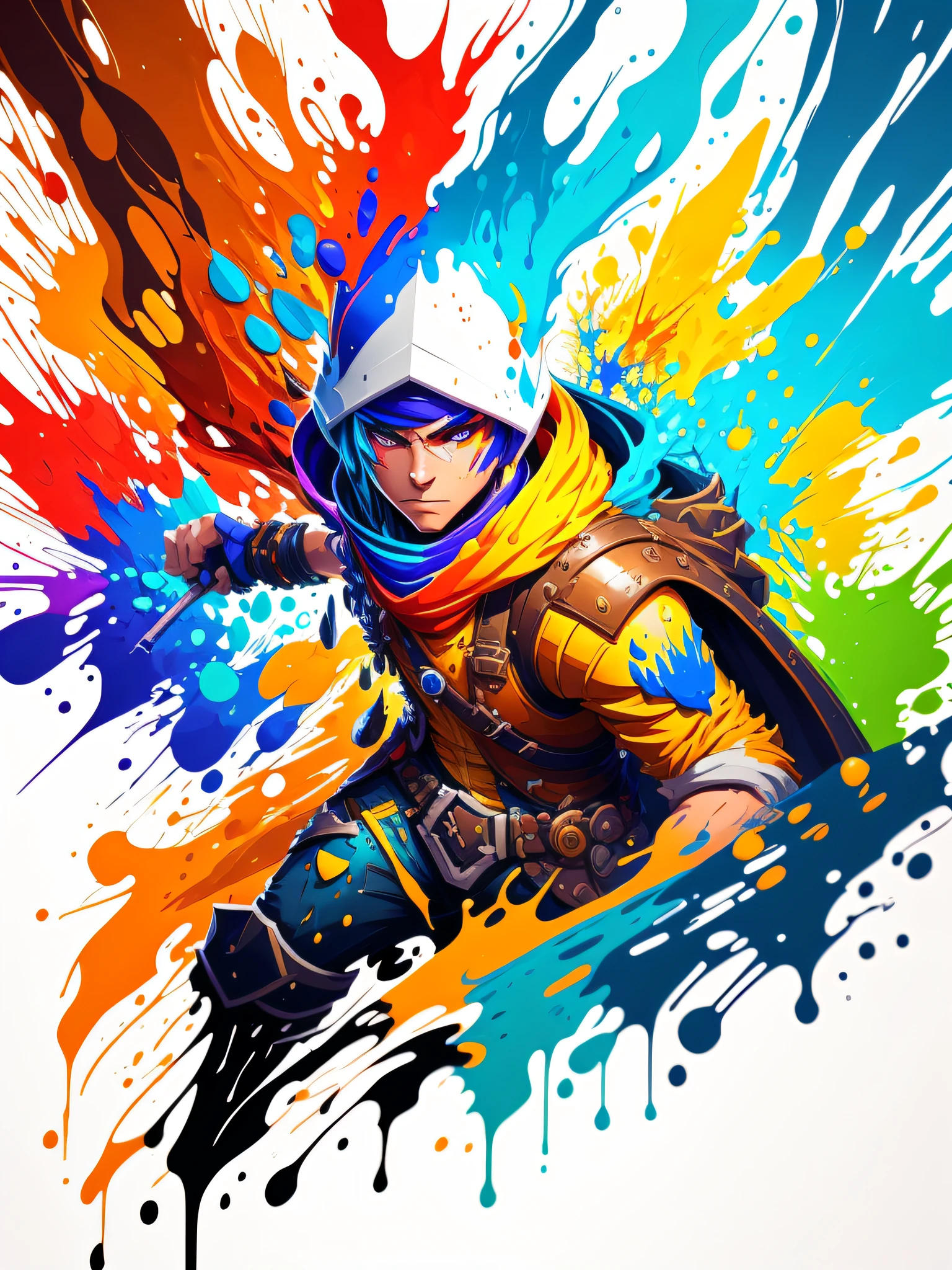 Splash art, Fortnite style, portrait poster, (whitebackground)), splash style of coloful paint, contour,hyperdetailed intricately detailed, unreal engine,fantastical, intricate detail, splash screen, complementary colors, fantasy concept art, 8k resolution, deviantartmasterpiece, oil painting, heavy strokes, paint dripping,splash arts