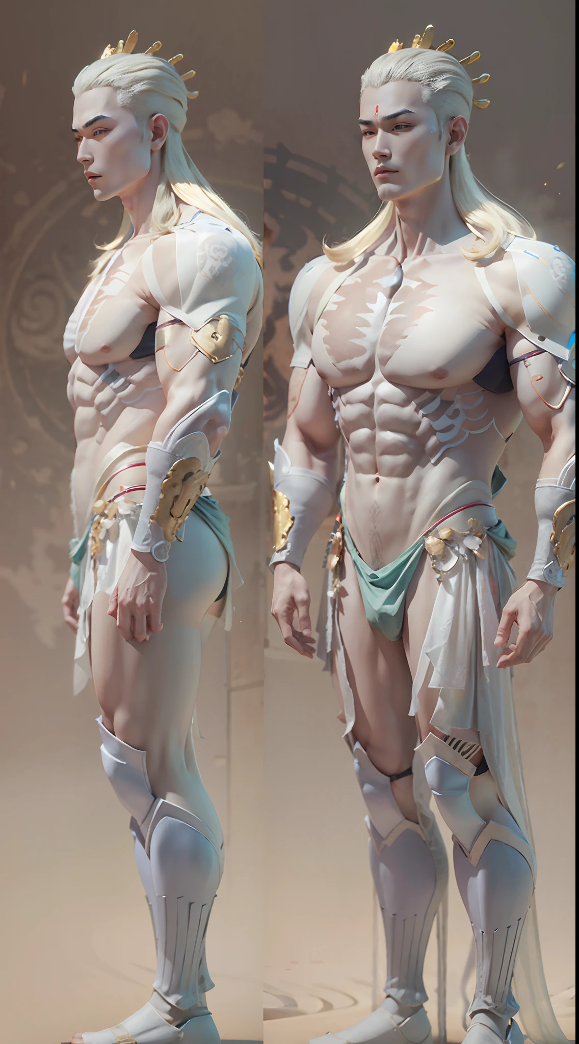 Model design,Character design,3D naked man,GK, The whole body of the character,base,Wu Shixun,Raised sexy,(A combination of human and animal specialization),Handsome,musculous