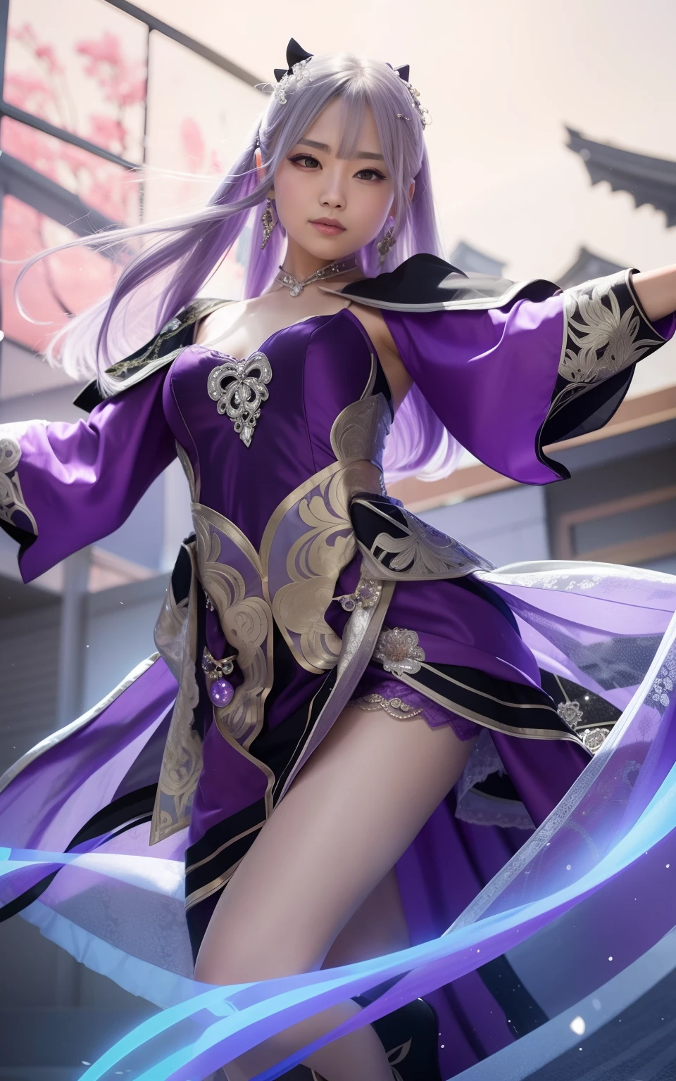 Gunevere amethyst dance,Silver hair, purple dress, Japanese style hair