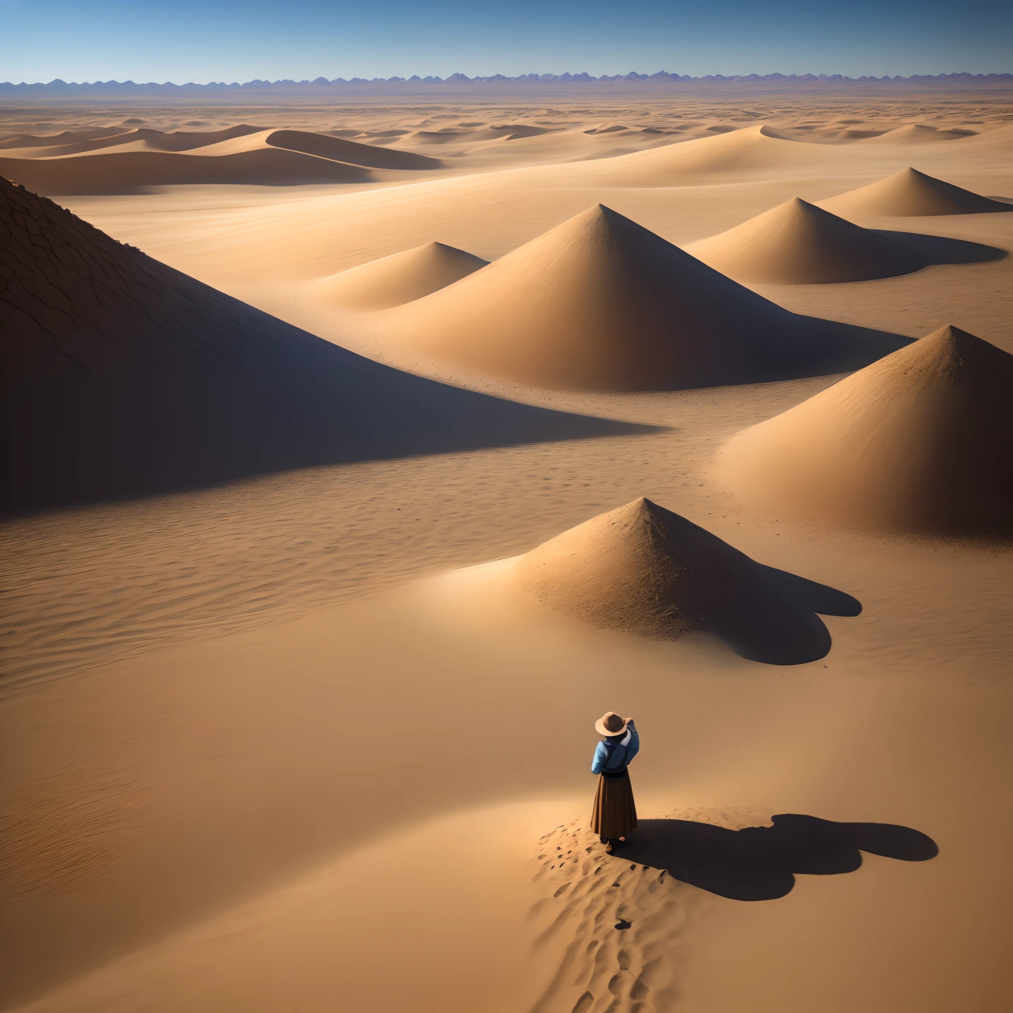 Morning，suns，A desert，Lone traveler