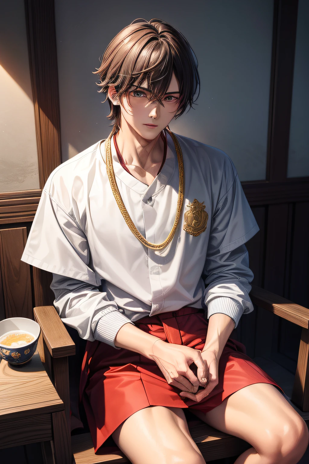 grand master,tmasterpiece,8k wallpaper,CG,Ultra-high image quality,超高分辨率,A young man of about 25 years old,Sitting cross-legged in prison,The camera is directed at the prison,Through the rebar,You can see the sad expression of the male protagonist