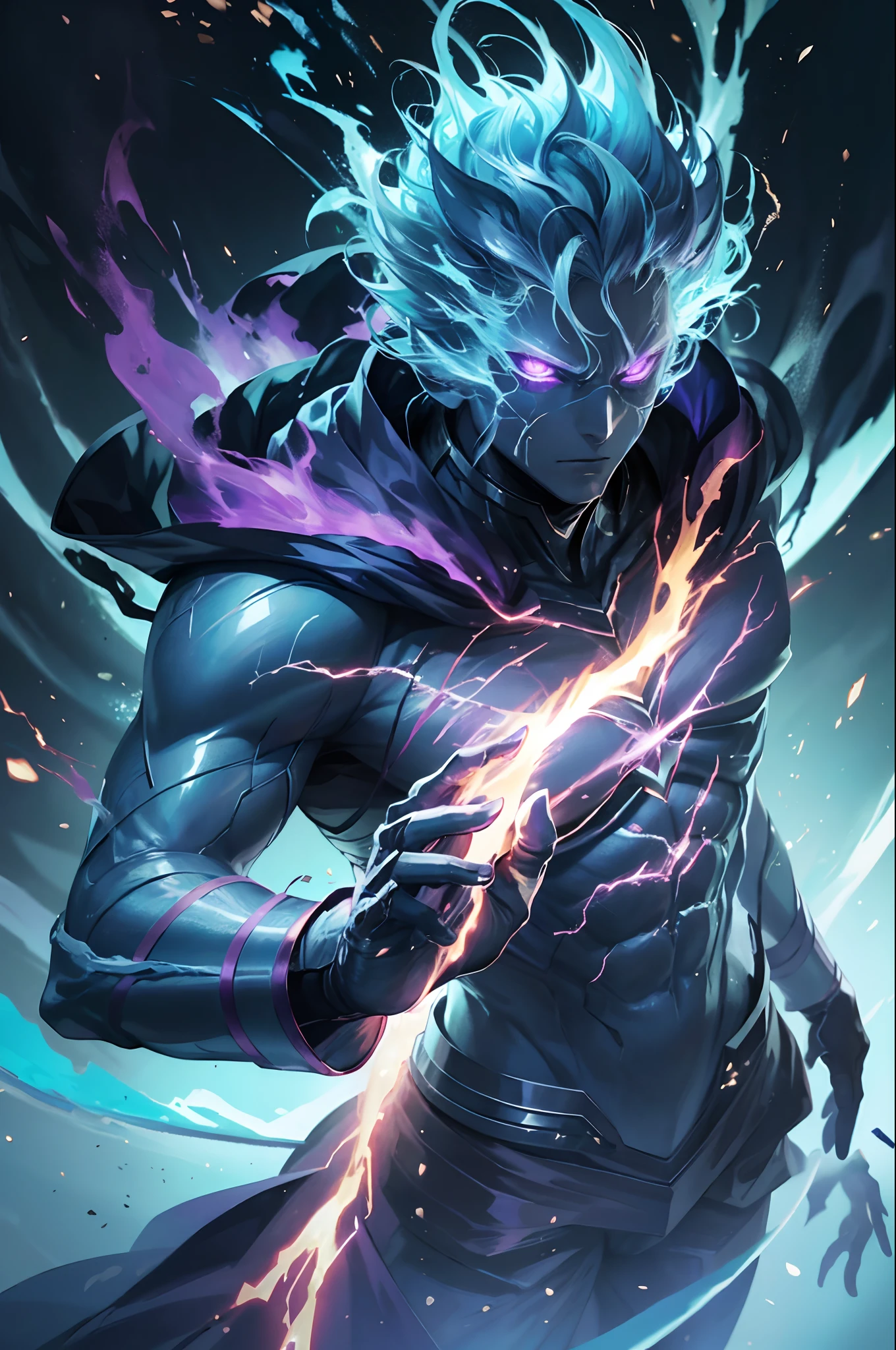 epic anime style, purple lightning, evil temperament, 20-year-old male shadow assassin, glowing black aura, shadow supervisor, handsome face, brilliant and majestic. Beautiful standard body and complete body structure. full body shot of a man with lightning in his hand, an epic anime about a purple energy man, in a battle stance with dark hair and glowing eyes looking at the viewer. Cool Gapmoe Yandere, menacing look, gintama's Hijikata Toushirou, inspired by Masanobu Okumura, the originator of the anime art style, Nobutaka Ike, the night war rages behind him. Highest image quality 8K, details everything 8K.