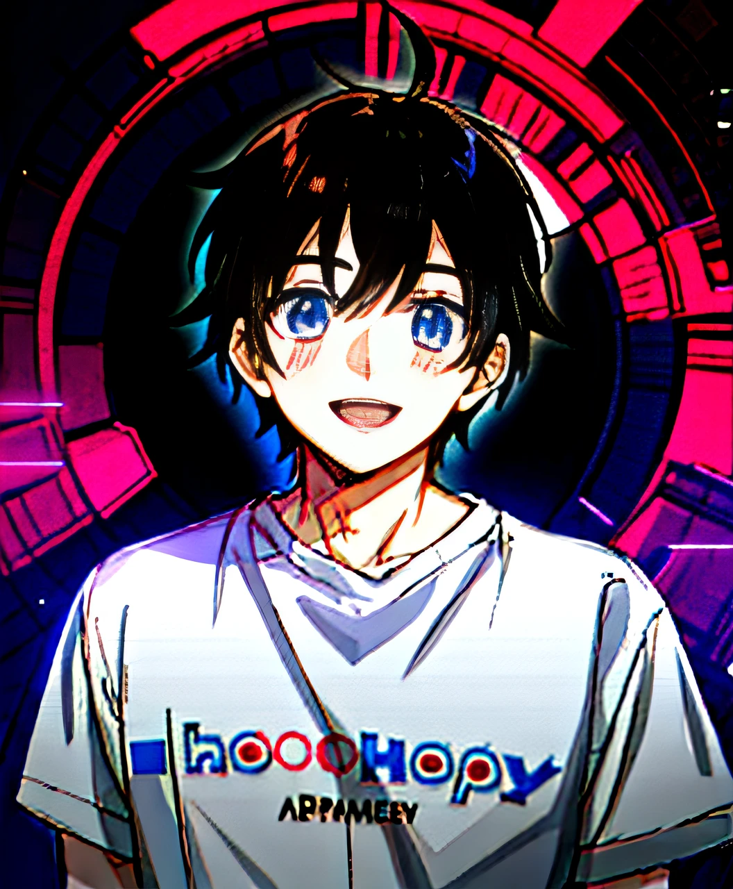 Anime boy with black hair and blue eyes in a white shirt, anime moe art style, Anime boy, High Quality Anime Art Style, gapmoe yandere, anime art style, ohararyu, profile picture 1024px, 2 0 2 2 anime style, 2022 anime style, hana yata, in an anime style