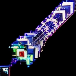 Close-up of computer keyboard with pixel design, super glitched, intricate fantasy spear, colorful hilt, massive glowing neon axe, legendary sword of technology, holographic blade!, draconic staff, jagged sword, Glimmer of burrs, Hitch, fractalpunk, chainsword in the other, giant sword, sci-fi sword, fantasy sword
