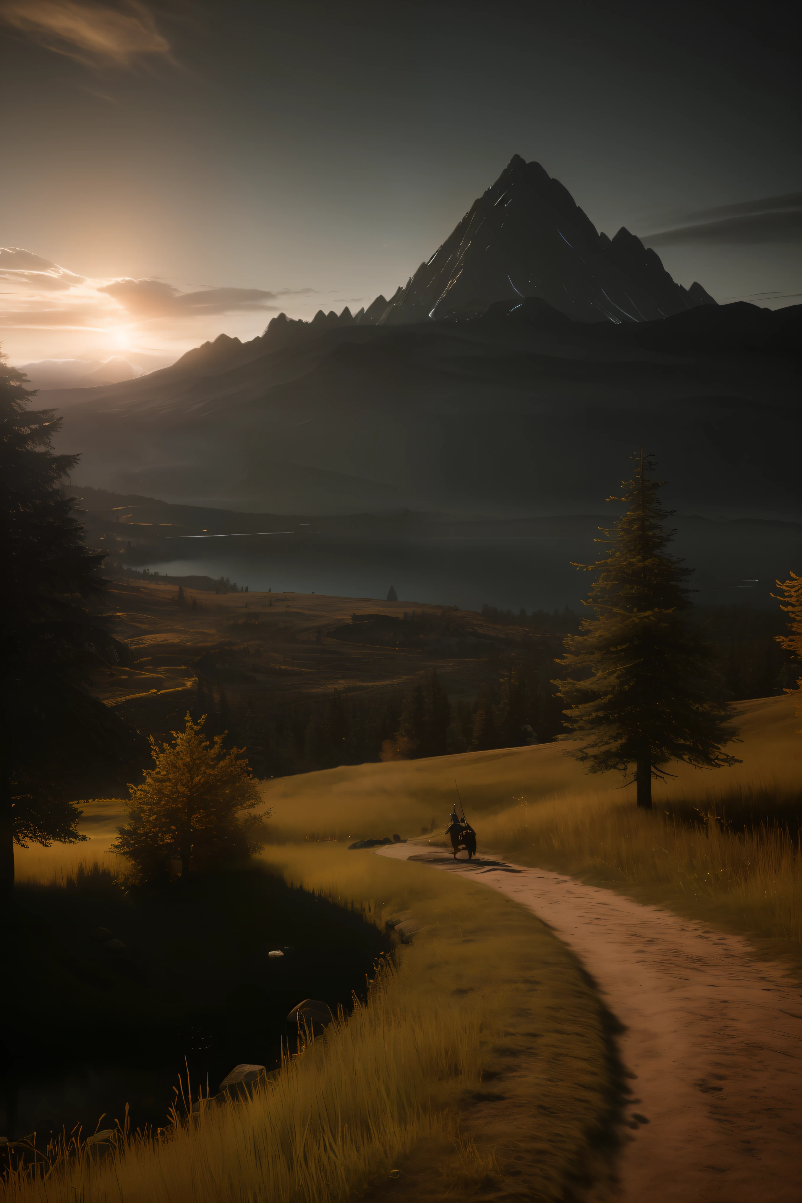 magic landscape,elden ring, dark arts, the witcher,realistic photo,breath taking, sharp lense, professional photographie, 70mm lense, detail love, good quality, unreal engine 5, wallpaper, colerful, highly detailed, 8k, soft light, photo realistic