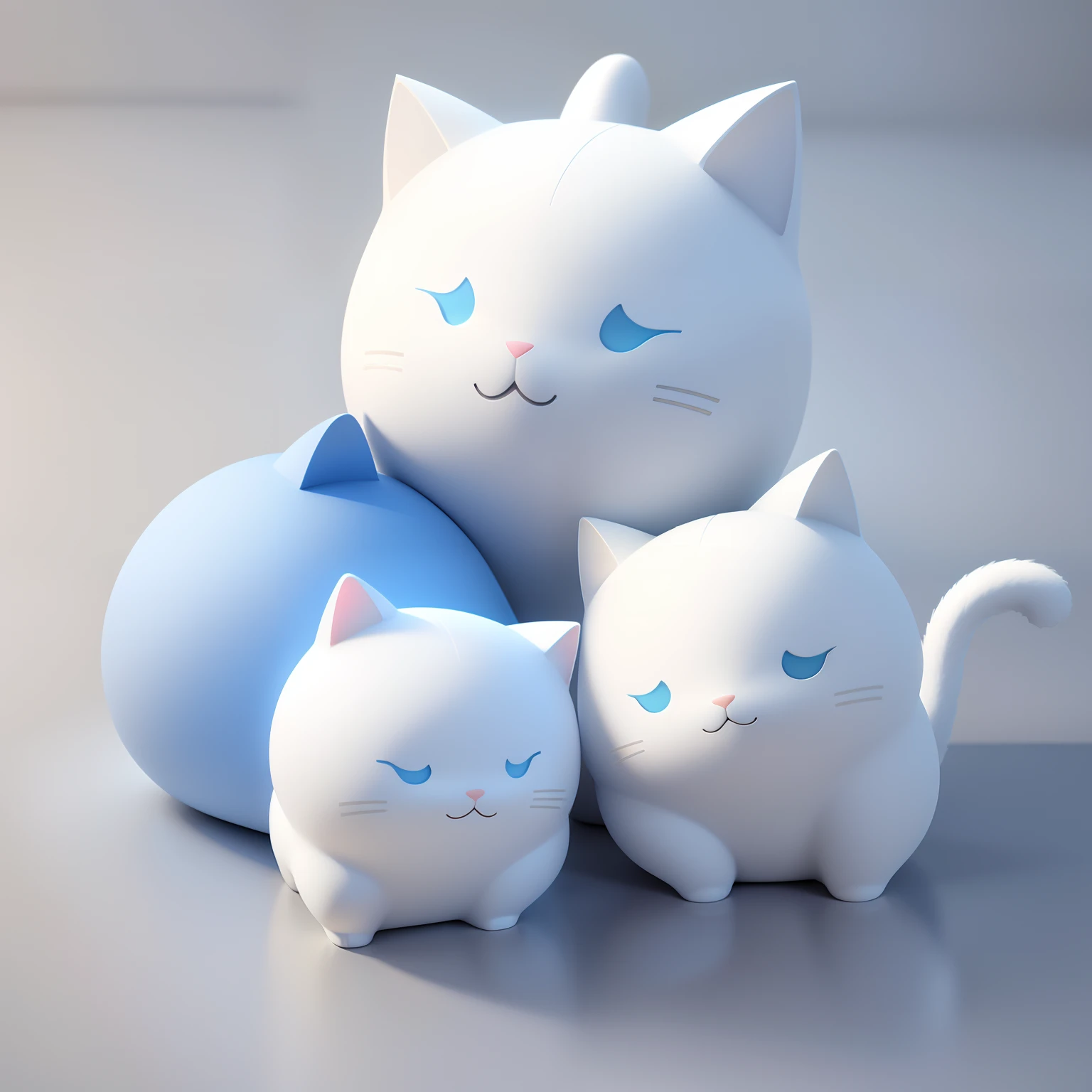 hight resolution、3D Line Art Logo, White cat、White tabby cat、Pale blue background、Minimalistic and simple logo、smooth illustration、monochromes,
