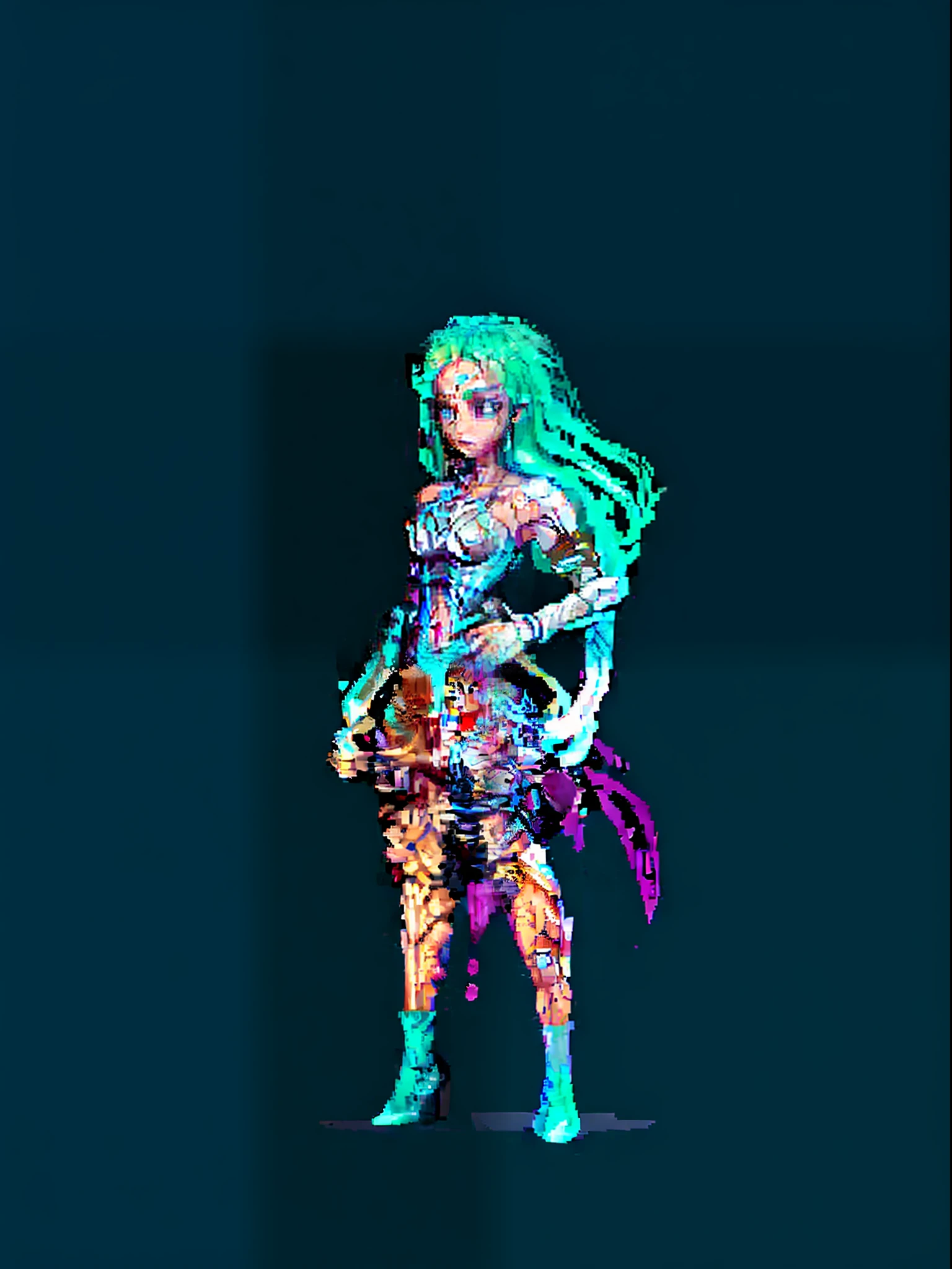 Long light blonde hair, slightly curly ends, turquoise eyes, slightly sickly pale complexion, tall, more obvious muscle lines, but not affecting aesthetics, knife wounds on the abdomen, waist, left shoulder and other places, or scratches caused by other things.scar，girl，Light armor