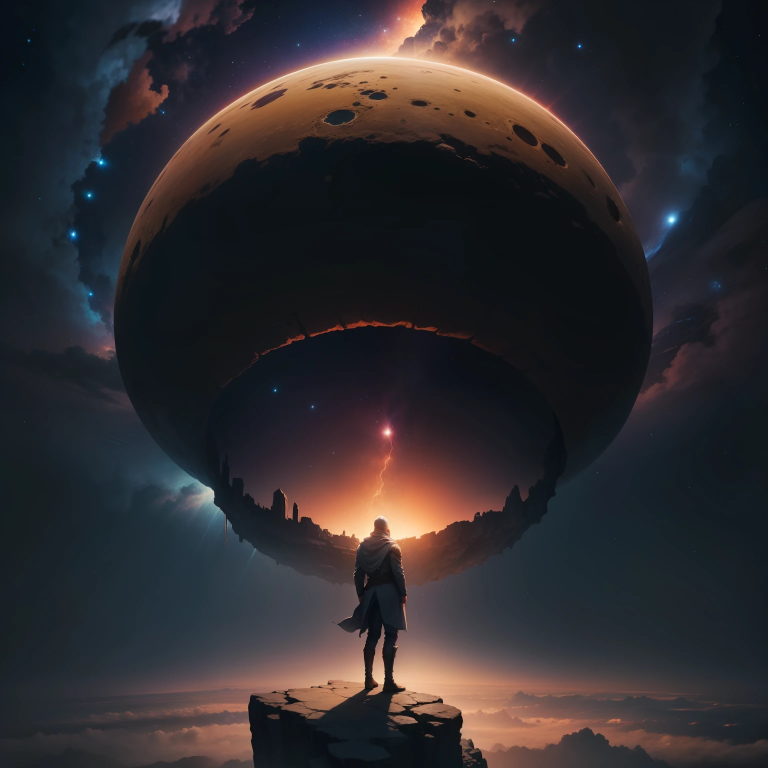 A person on the top of the universe watching the depths of the past leap down and fall between eternal life