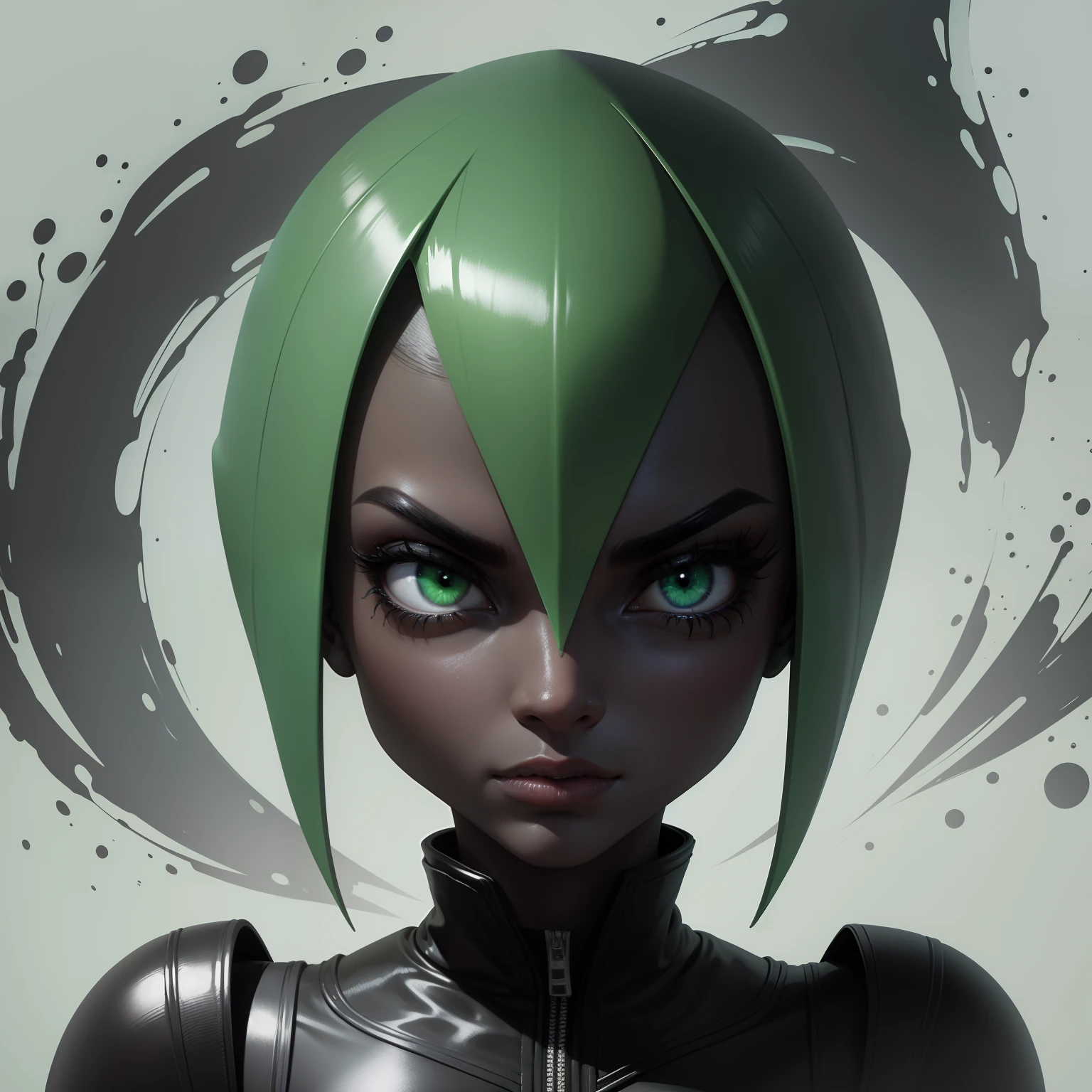 Alien verde com olhos grandes e preto. Estilo caricatura