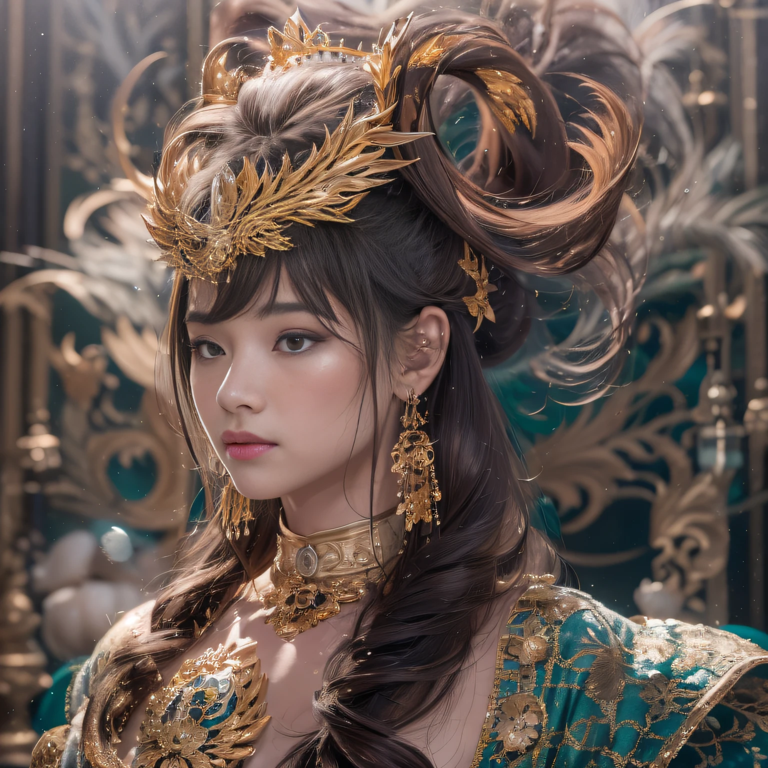 16k(tmasterpiece,k hd,hyper HD,16k)short detailed hair,Gold jewelry area in the back room,Smoke ring girl ,Protector of the Cloisonné Dragon (realisticlying:1.4),Python pattern robe,Purple-pink tiara,Snowflakes fluttering,The background is pure,Hold your head high,Be proud,The nostrils look at people, A high resolution, the detail, RAW photogr, Sharp Re, Nikon D850 Film Stock Photo by Jefferies Lee 4 Kodak Portra 400 Camera F1.6 shots, Rich colors, ultra-realistic vivid textures, Dramatic lighting, Unreal Engine Art Station Trend, cinestir 800,Hold your head high,Be proud,The nostrils look at people