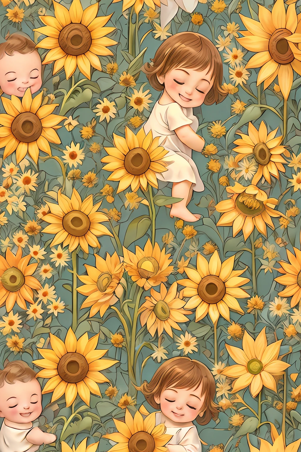 Blessings of Angels､Bright background、heart mark、tenderness､A smile、Gentle､ Angel､jugendstil､Sunflower smile