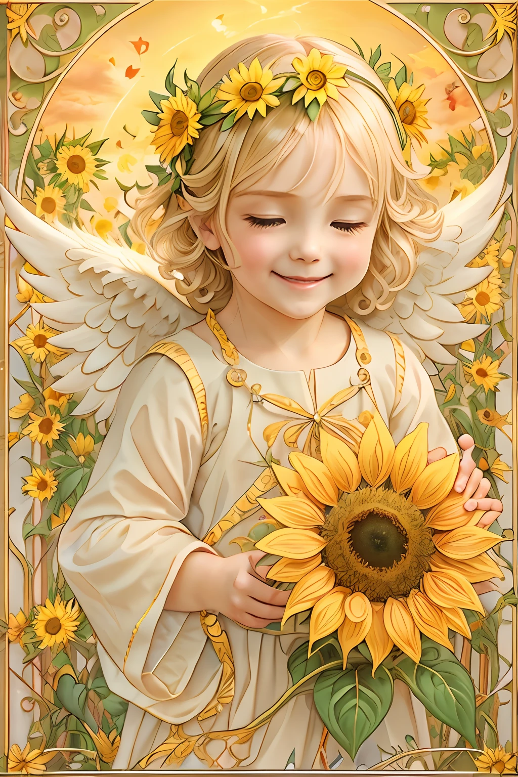 Blessings of Angels､Bright background、heart mark、tenderness､A smile、Gentle､Baby Angel､jugendstil､Sunflower smile