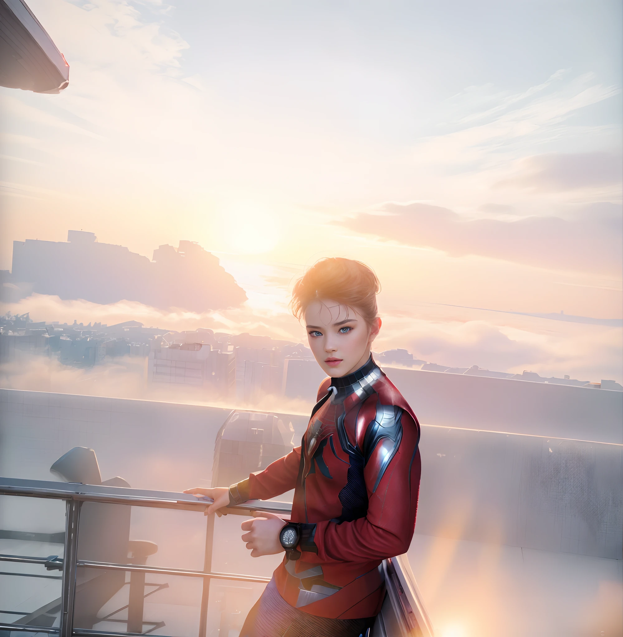 (1girl:1.3), Solo, (((Very detailed face)))), ((Very detailed eyes and face)))), Beautiful detail eyes, Body parts__, Official art, Unified 8k wallpaper, Super detailed, beautiful and beautiful, beautiful, masterpiece, best quality, original, masterpiece, super fine photo, best quality, super high resolution, realistic realism, sunlight, full body portrait, amazing beauty, dynamic pose, delicate face, vibrant eyes, (from the front), She wears Spider-Man suit, red and black color scheme, spider, very detailed city roof background, rooftop, overlooking the city, detailed face, detailed complex busy background, messy, gorgeous, milky white, highly detailed skin, realistic skin details, visible pores, clear focus, volumetric fog, 8k uhd, DSLR, high quality, film grain, fair skin, photo realism, lomography, futuristic dystopian megalopolis, translucent