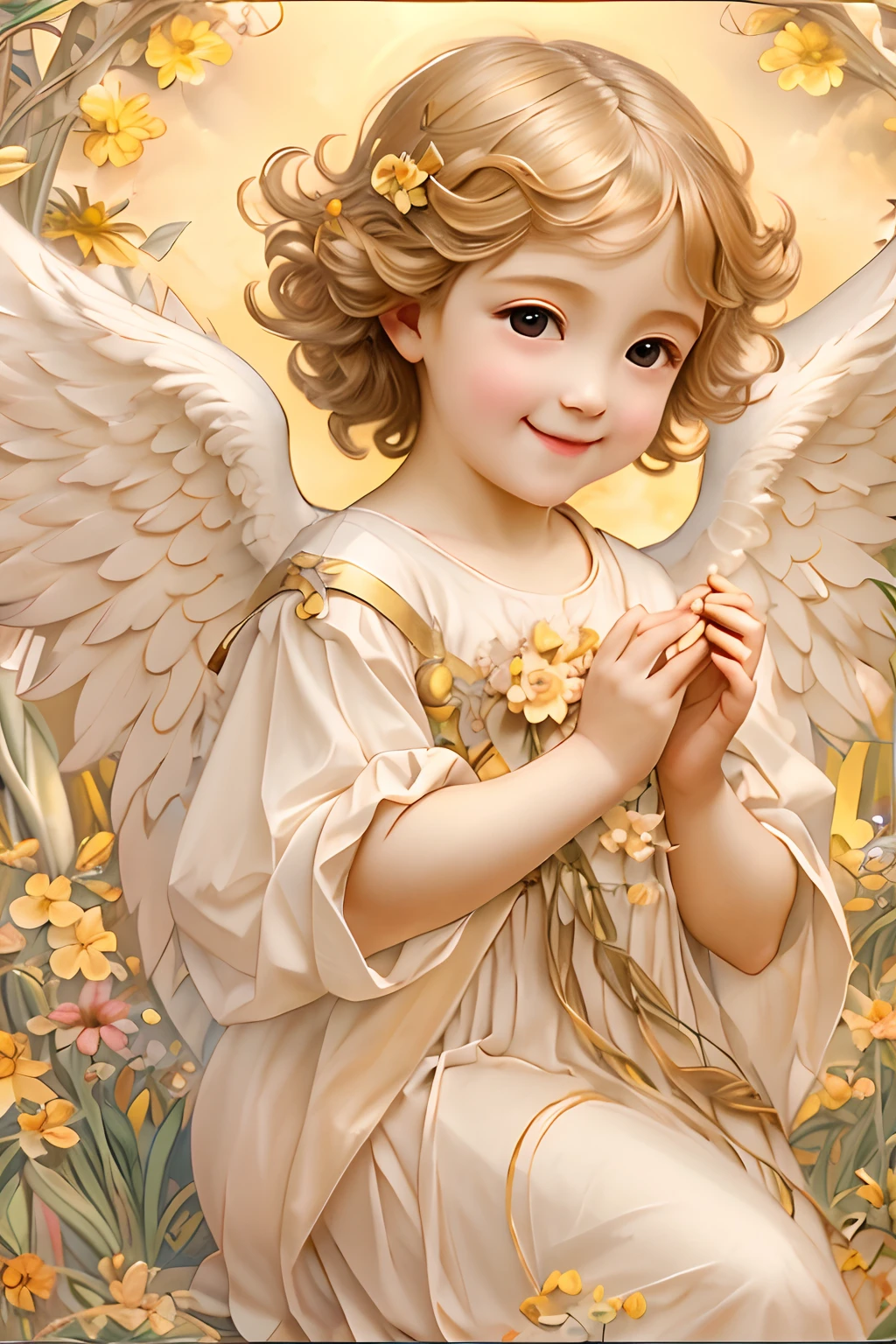 Blessings of Angels、Bright background、heart mark、tenderness、A smile、Gentle、Baby Angel、jugendstil