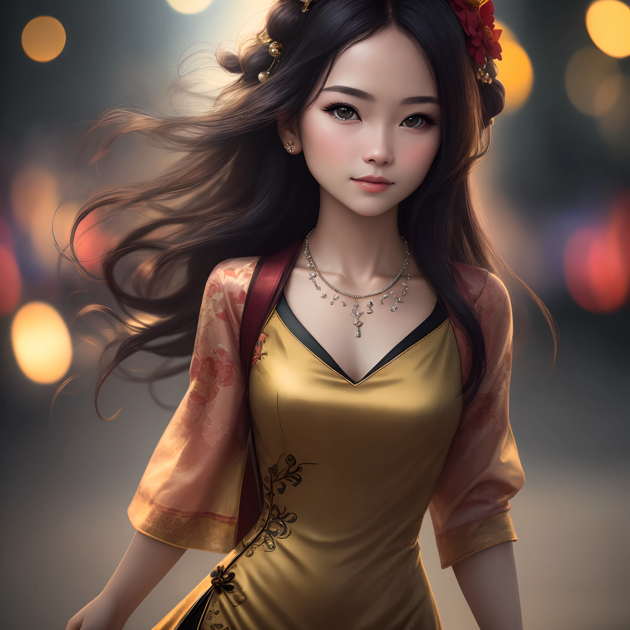 best quality, masterpiece, highres, 1girl,china dress,hair ornament,necklace, jewelry,Beautiful face,upon_body, tyndall effect,photorealistic, dark studio, rim lighting, two tone lighting,(high detailed skin:1.2), 8k uhd, dslr, soft lighting, high quality, volumetric lighting, candid, Photograph, high resolution, 4k, 8k, Bokeh,