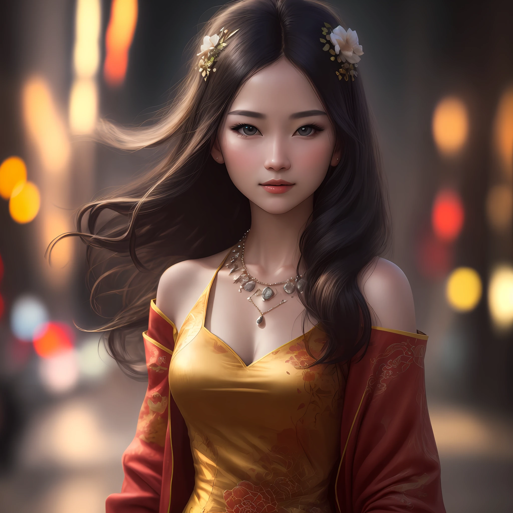 best quality, masterpiece, highres, 1girl,china dress,hair ornament,necklace, jewelry,Beautiful face,upon_body, tyndall effect,photorealistic, dark studio, rim lighting, two tone lighting,(high detailed skin:1.2), 8k uhd, dslr, soft lighting, high quality, volumetric lighting, candid, Photograph, high resolution, 4k, 8k, Bokeh,