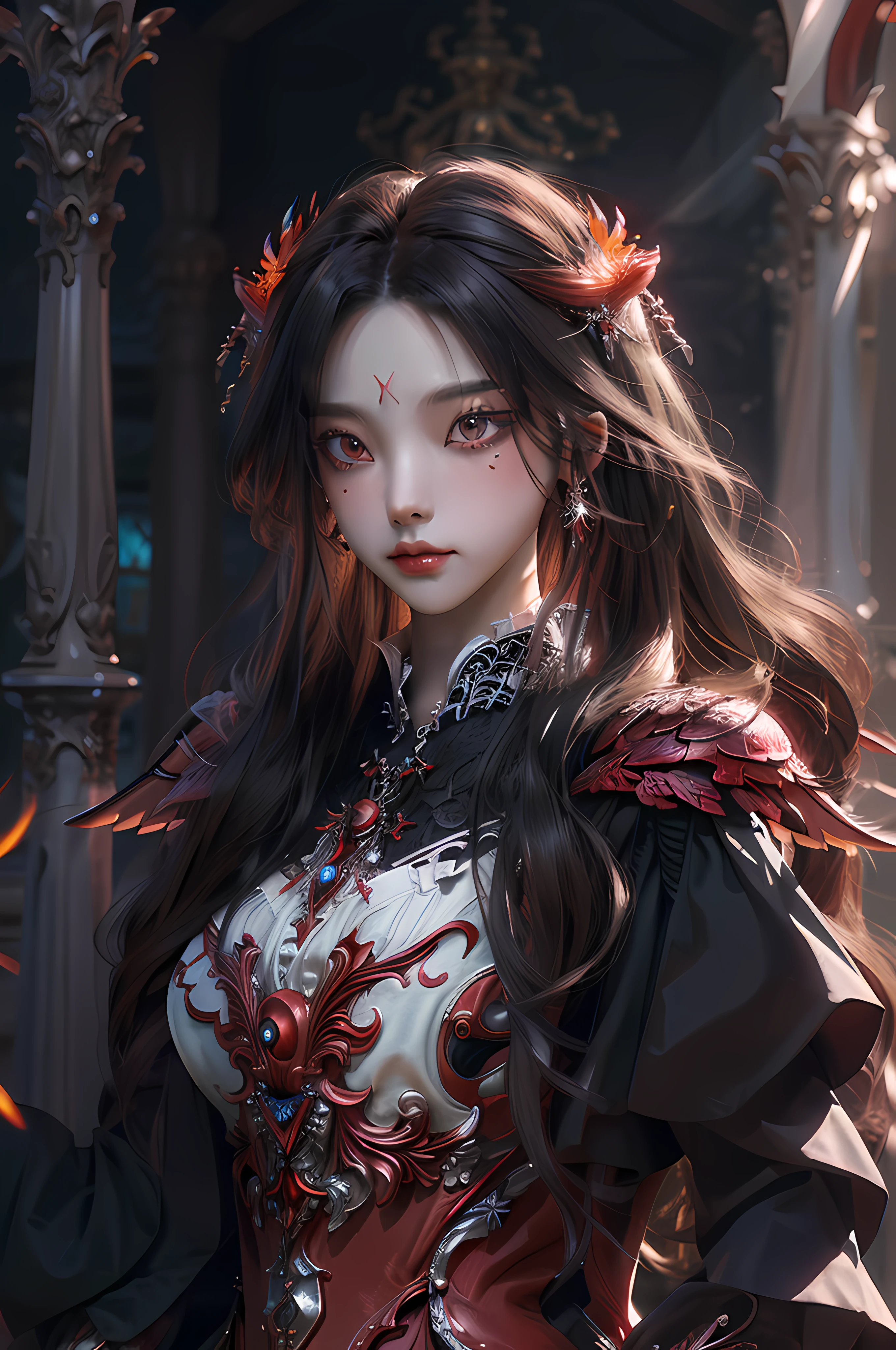 (extremely detailed CG unity 8k wallpaper,masterpiece, best quality, ultra-detailed, beautiful detailed eyes:1.2),best illumination, (best shadow, an extremely delicate and beautiful, bloom),
1gril,solo,red eyes,Heavy armor,long hair,holding sword,Angel wings,black wings,red jewelry,(big wings:1.4),Film filter,Satan, Hellfire,full body,demon,flame,