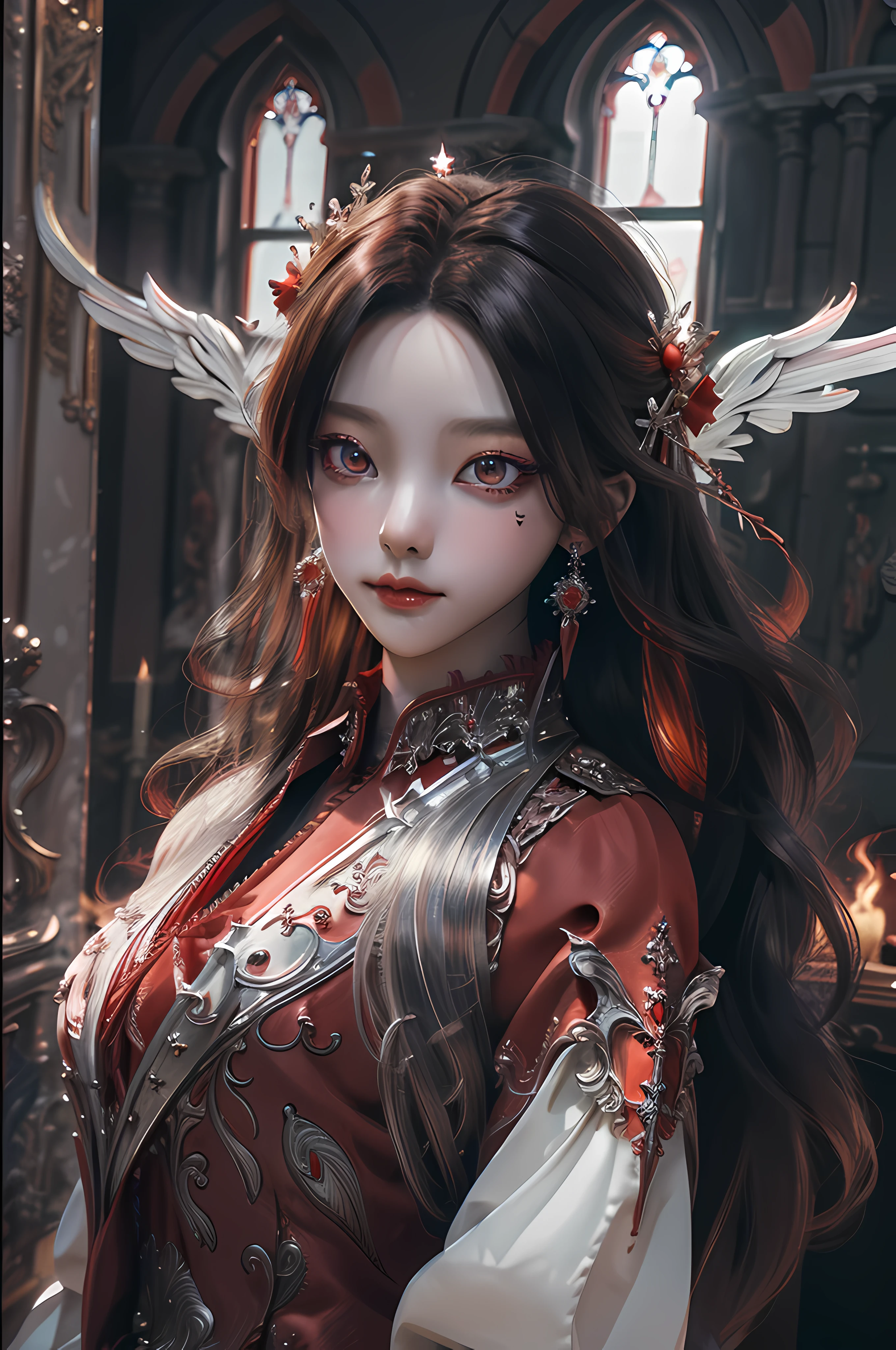(extremely detailed CG unity 8k wallpaper,masterpiece, best quality, ultra-detailed, beautiful detailed eyes:1.2),best illumination, (best shadow, an extremely delicate and beautiful, bloom),
1gril,solo,red eyes,Heavy armor,long hair,holding sword,Angel wings,black wings,red jewelry,(big wings:1.4),Film filter,Satan, Hellfire,full body,demon,flame,