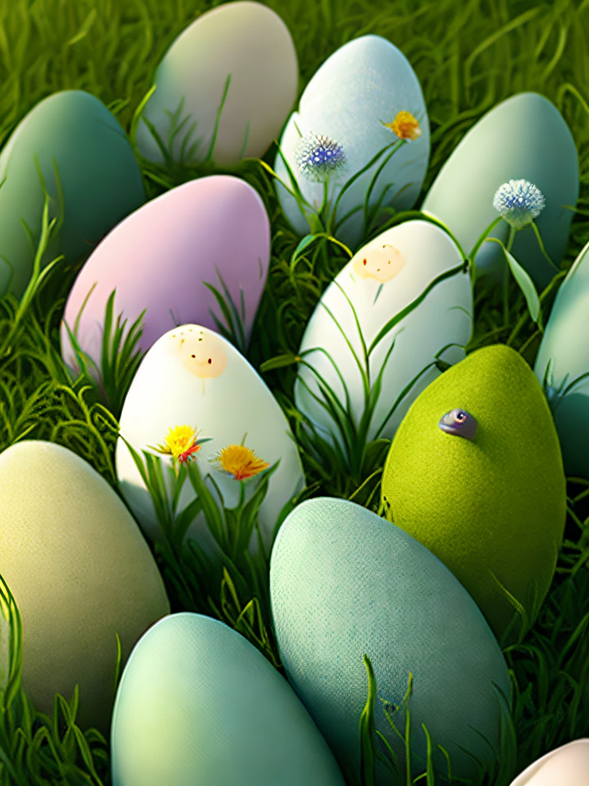 Lovely eggs，grassy fields