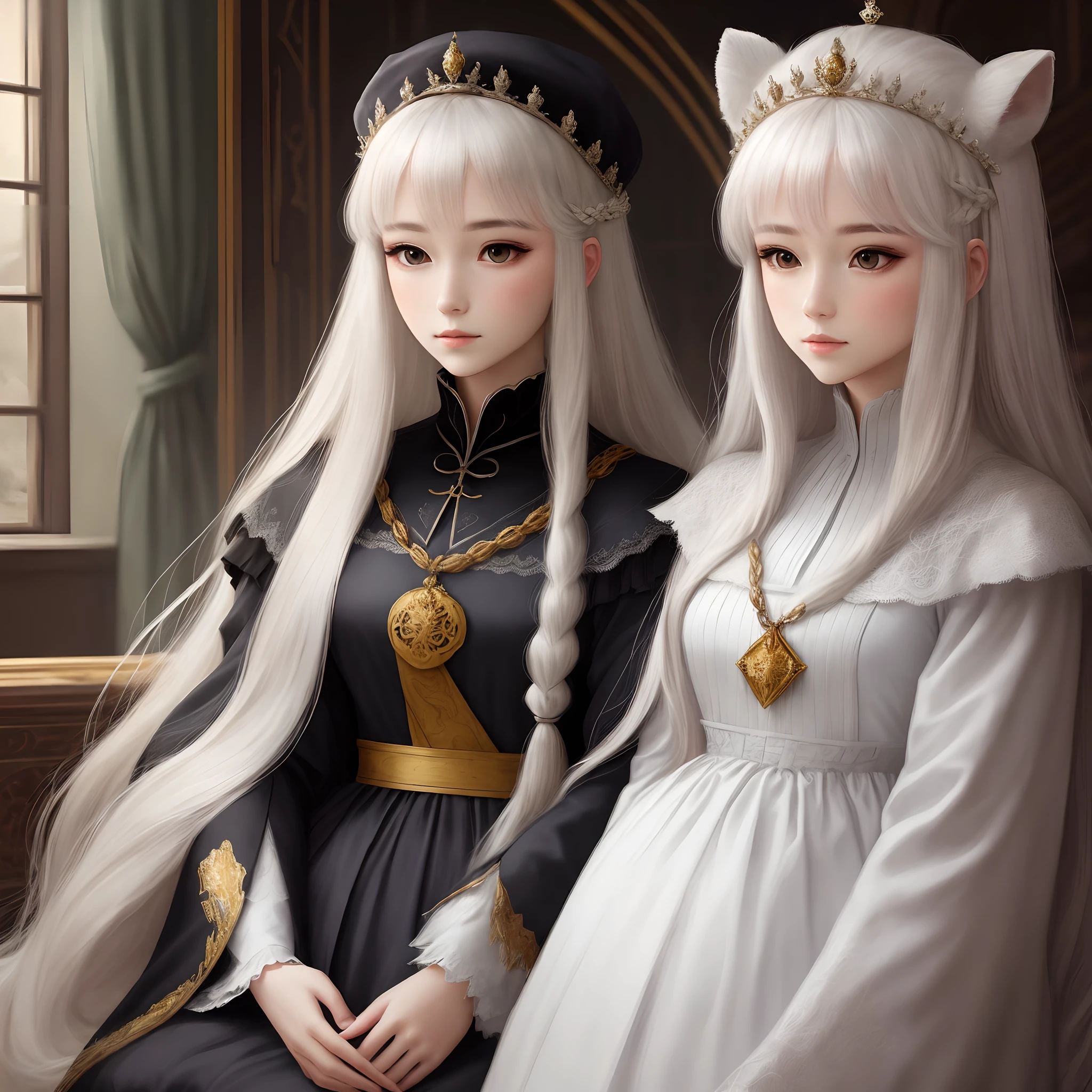 long whitr hair,Royal sister,blacksilk, art