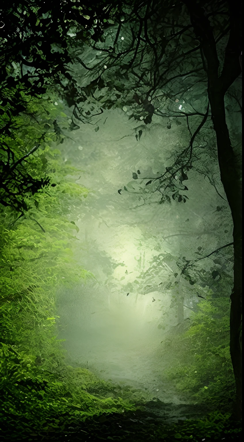a dimly lit path in a dark forest with trees and leaves, teares escuros da floresta, foto estranha escura, bela paisagem escura assustadora, floresta assustadora, em uma floresta assustadora, floresta sinistra e sinistra, Strange and atmospheric, floresta assustadora, Floresta Assombrada, Florestas escuras ao redor, floresta misteriosa e assustadora, floresta escura, Uma floresta maligna, atmosfera estranha, madeiras escuras