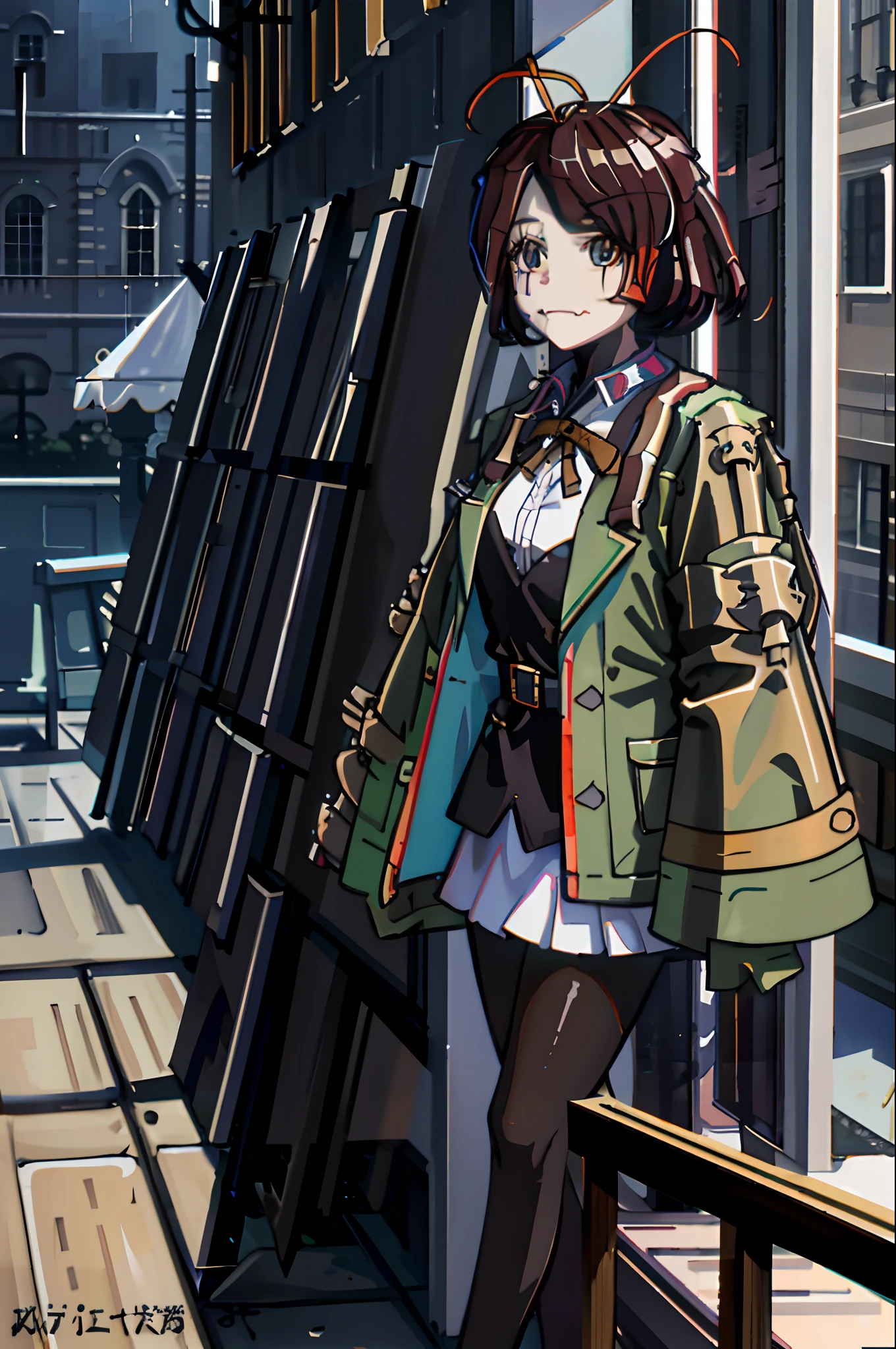 1girl, jacket, rain, outdoor, sweatshirt, open jacket, chain, backpack, looking at other, messy hair, blonde hair, trend in artstation, 8k resolution, highly detailed, anatomically correct, sharp image, digital painting, concept art, trend in pixiv, Makoto Shinkai style, elf ears