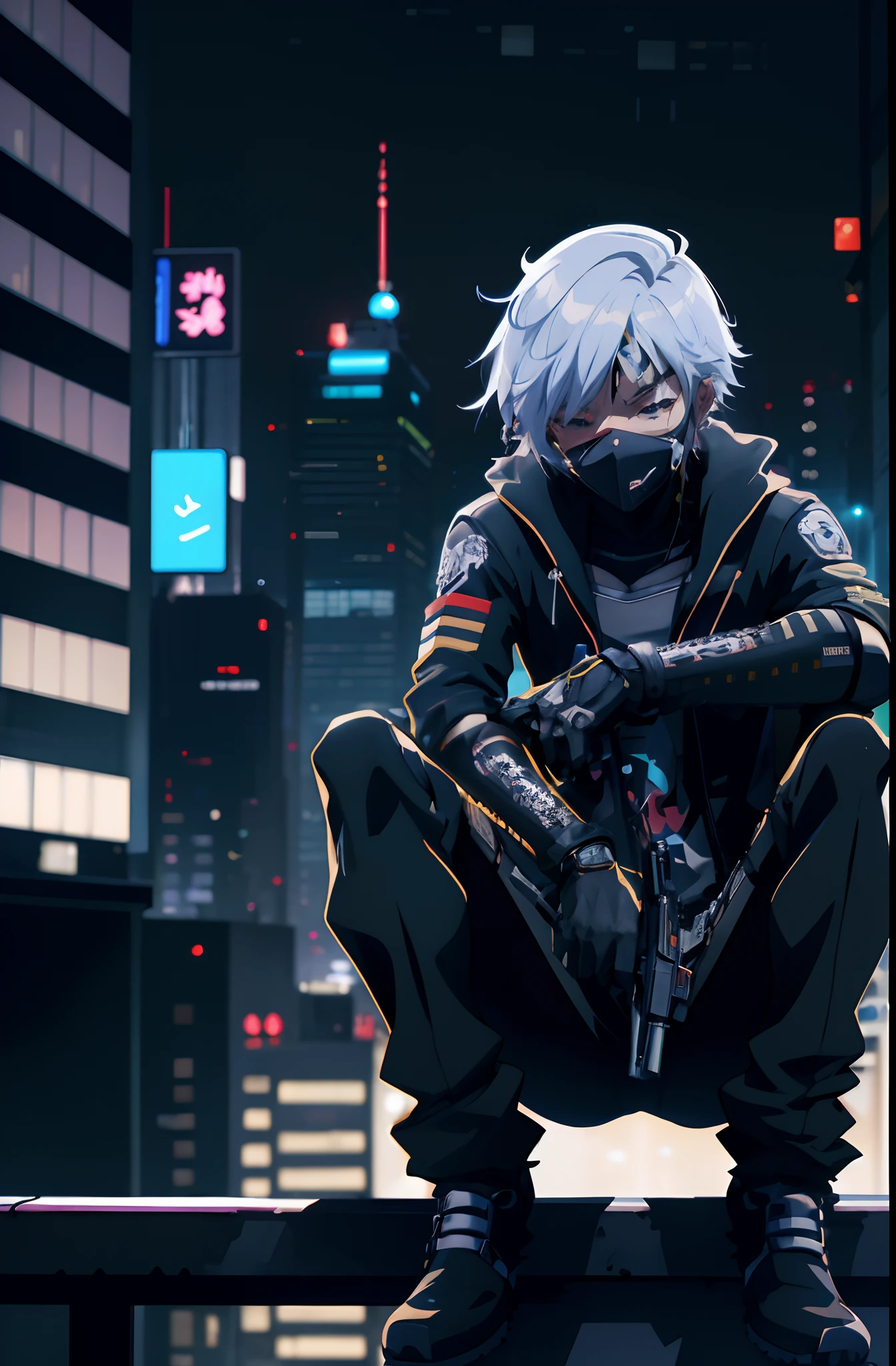 anime character sitting on ledge in city at night, best anime 4k konachan wallpaper, badass anime 8 k, 4k anime wallpaper, anime style 4 k, digital cyberpunk anime art, anime wallpaper 4 k, anime wallpaper 4k, anime art wallpaper 4 k, anime art wallpaper 4k, anime cyberpunk art, digital cyberpunk - anime art