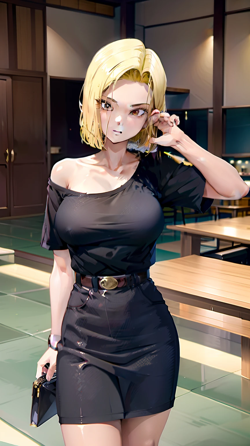 arafed asian woman in a black top and plaid skirt, asian girl, good young girl, intriguing outfit, sie boob, 18 years old, malaysian, beautiful asian girl, young and cute girl, an asian woman, with beautiful exotic, young asian girl, really large bust, 21 years old, with a large breasts, 2 , yellow hair colors, short hair