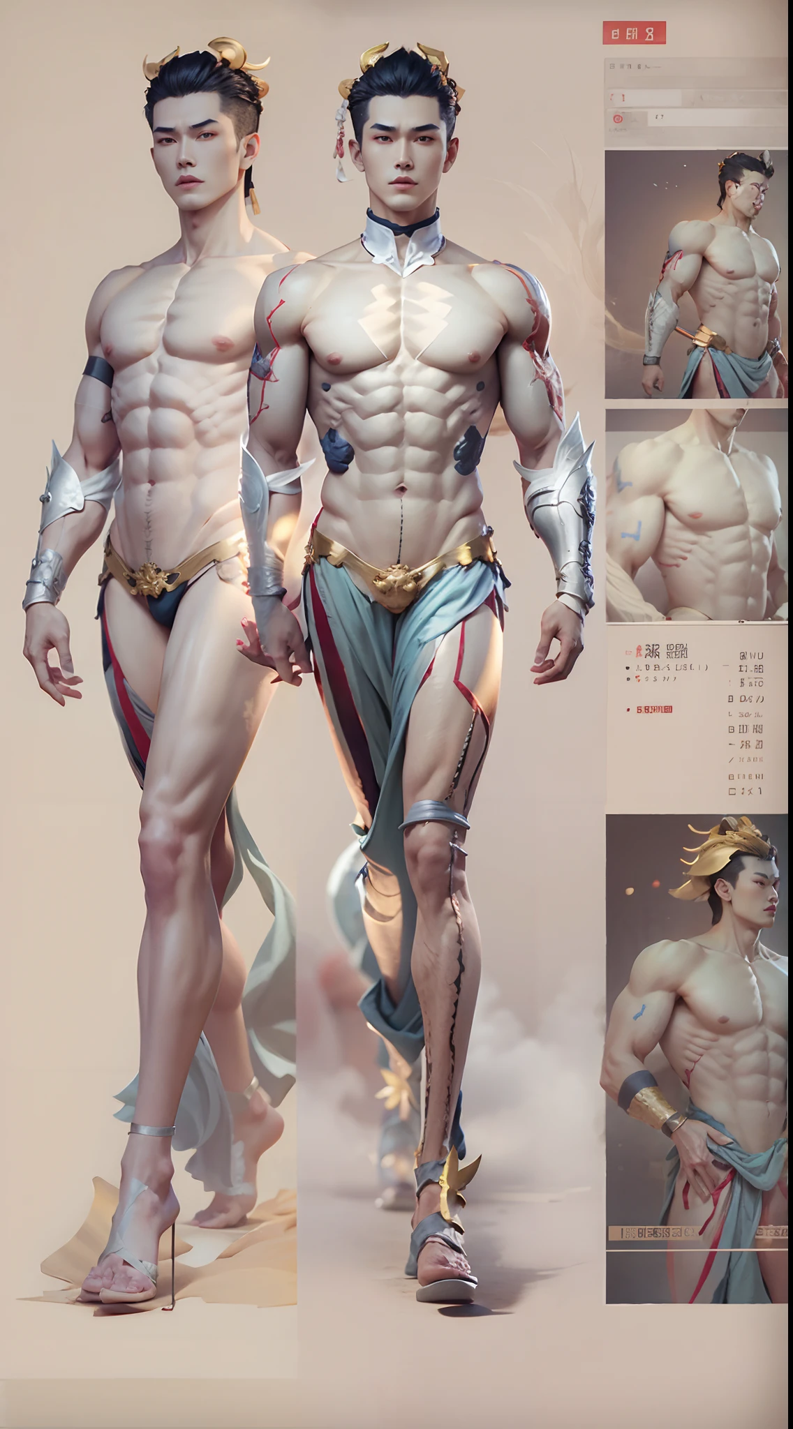 Model design,Character design,3D naked man,GK, The whole body of the character,base,Wu Shixun,Raised sexy,(A combination of human and animal specialization),Handsome,musculous