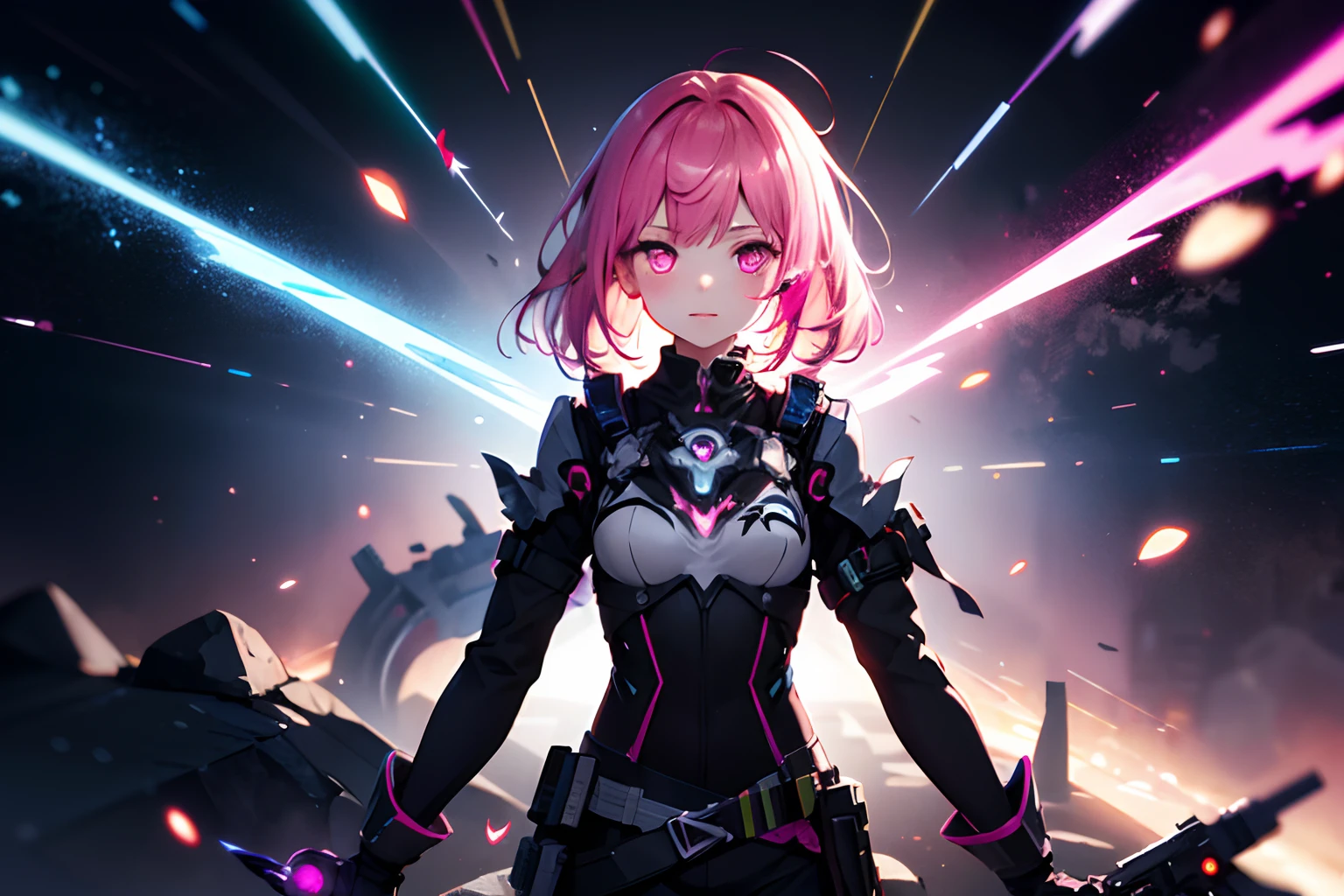 absurdres, highres, 
1girl,
pink hair pink eyes,
light effects, particle effects,