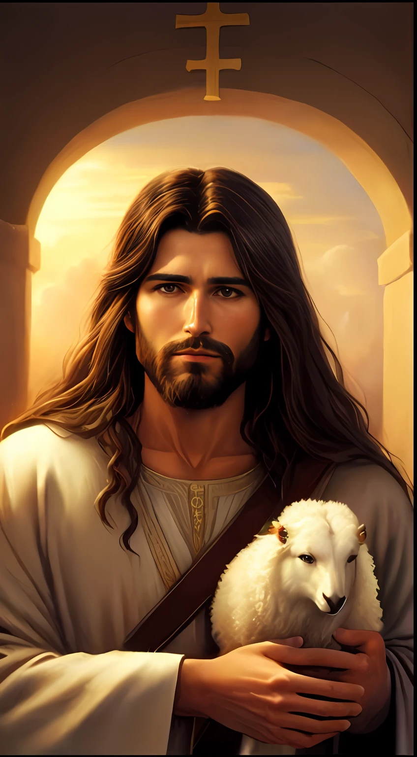 Jesus com ovelhas e um pastor, Jesus Cristo, jesus of nazareth, Jesus, Greg Olsen, O Senhor e Salvador, biblical painting, ( ( Thomas Kinkade ) ), Christian art, pastoril, bible illustration, epic biblical representation, Jovem Deus Todo-Poderoso, Retrato de Jesus Cristo, he is greeting you warmly, catholic religious art, biblical art